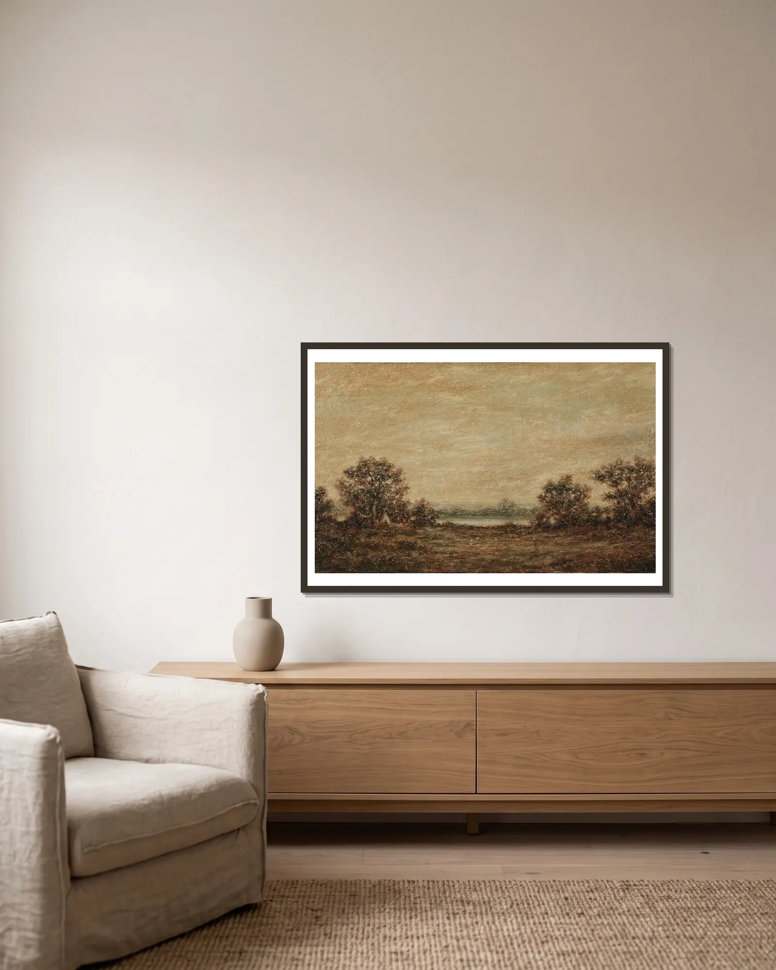 Yellow Light av Ralph Albert Blakelock inramad på en vägg