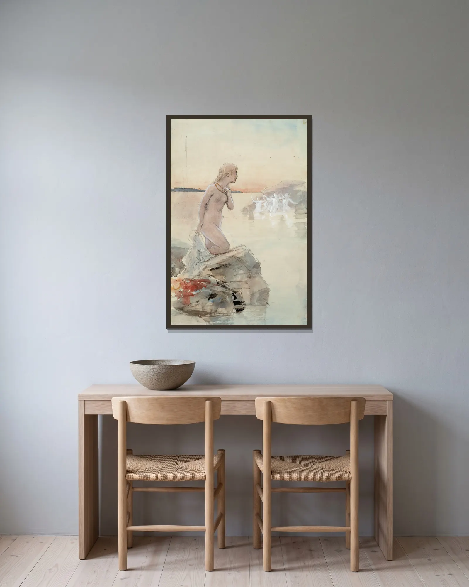 Aino av Albert Edelfelt inramad på en vägg