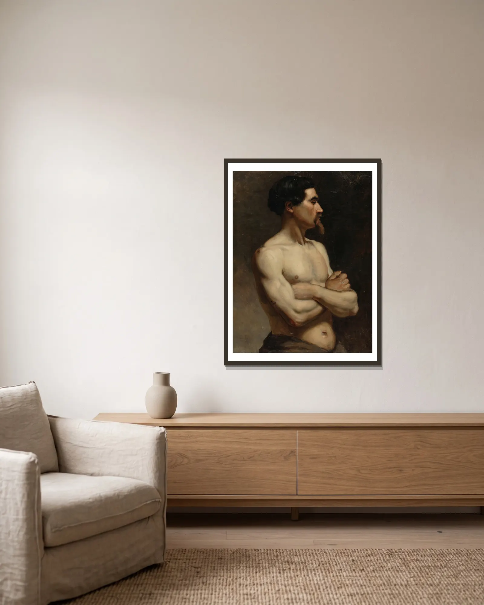 Male Model, Academy Study av Albert Edelfelt inramad på en vägg