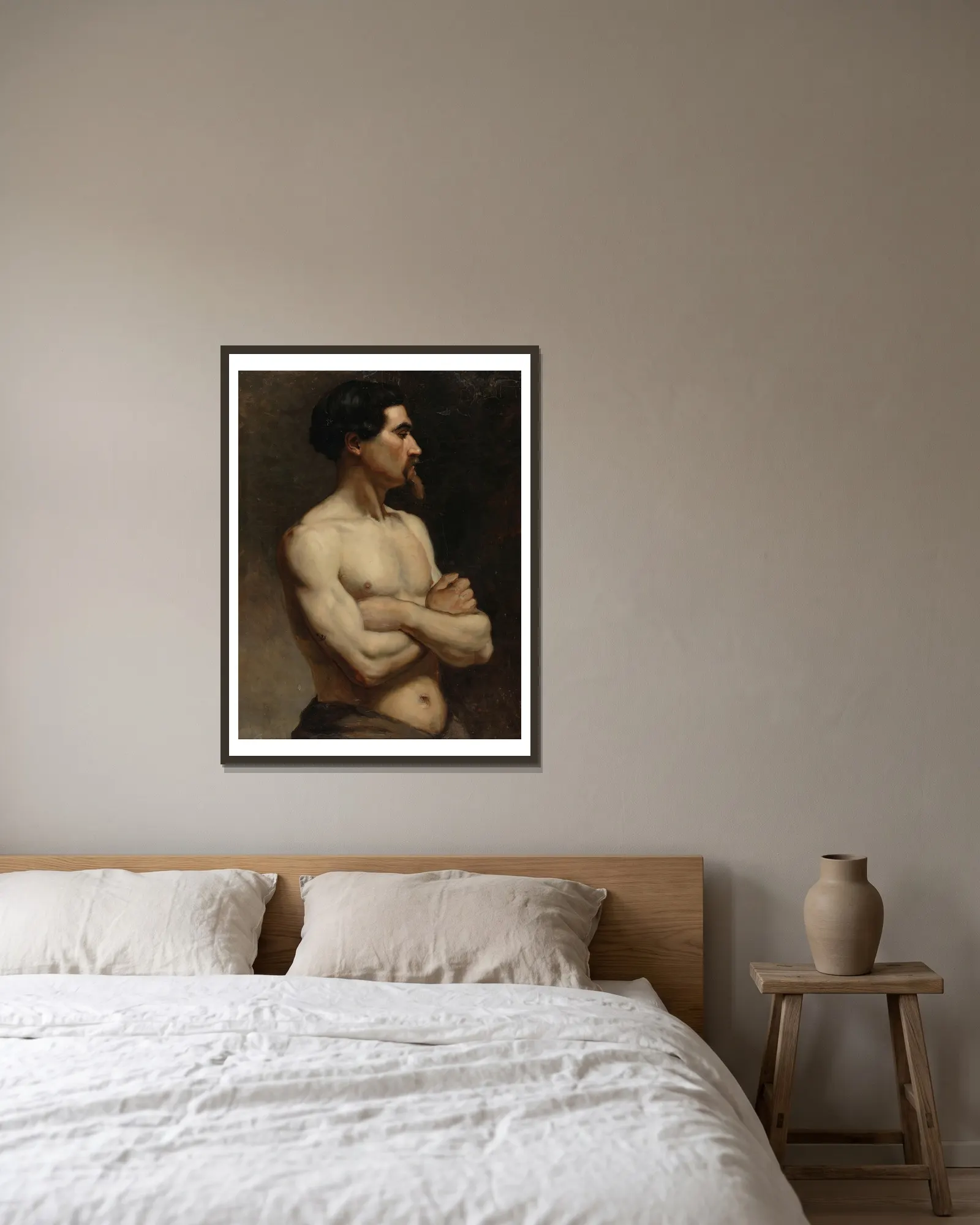 Male Model, Academy Study av Albert Edelfelt inramad på en vägg