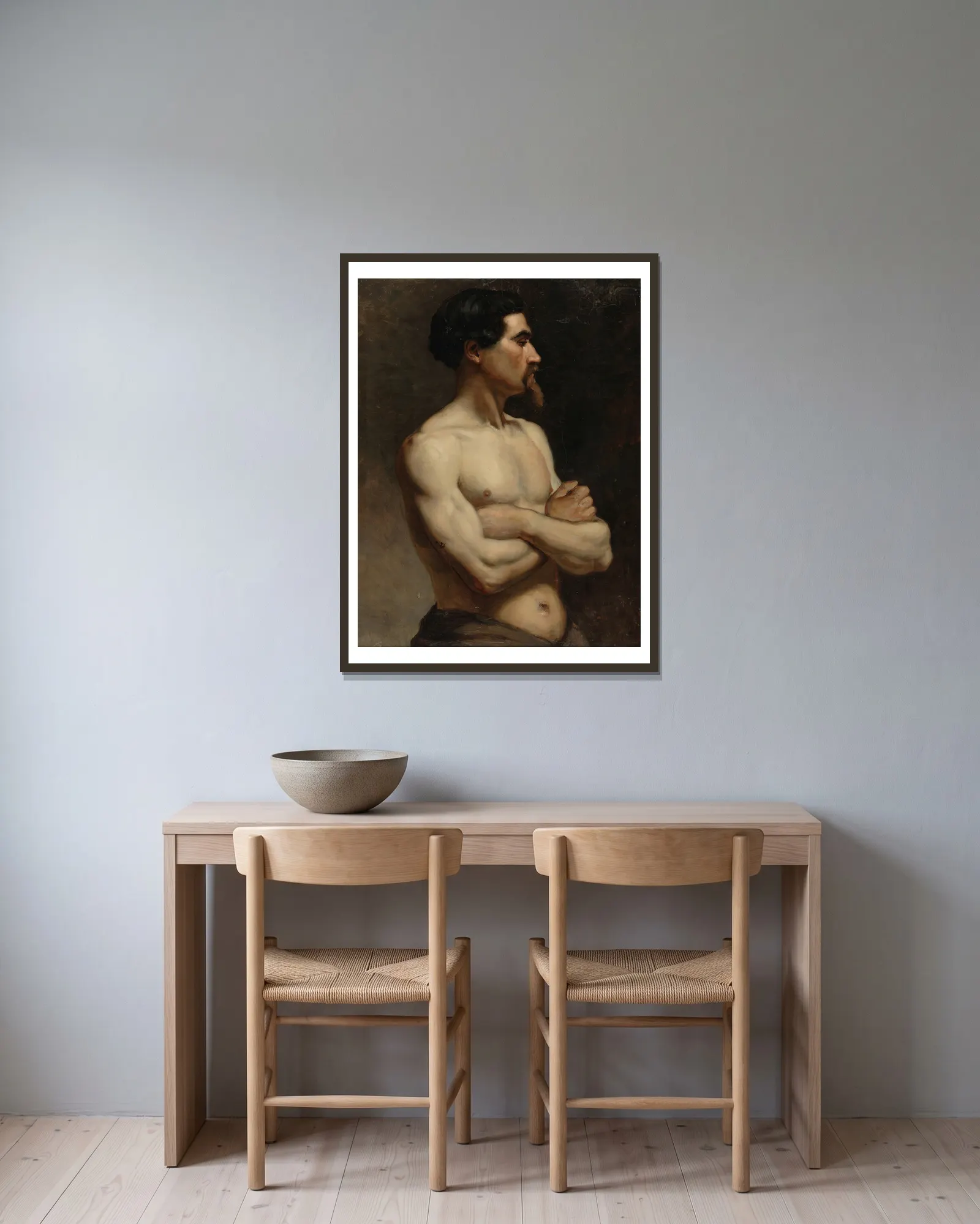 Male Model, Academy Study av Albert Edelfelt inramad på en vägg