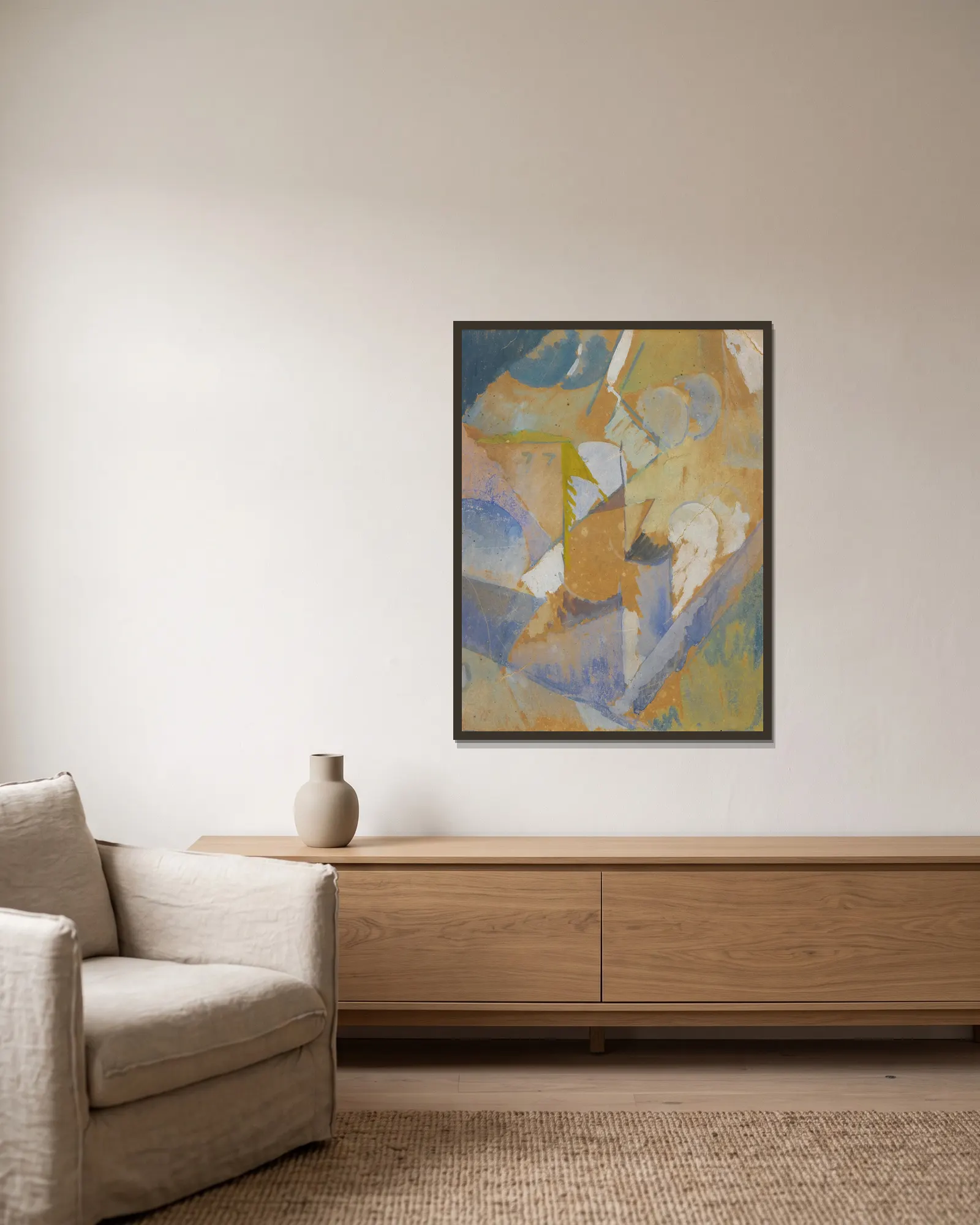 Composition cubiste bleue av Albert Gleizes inramad på en vägg