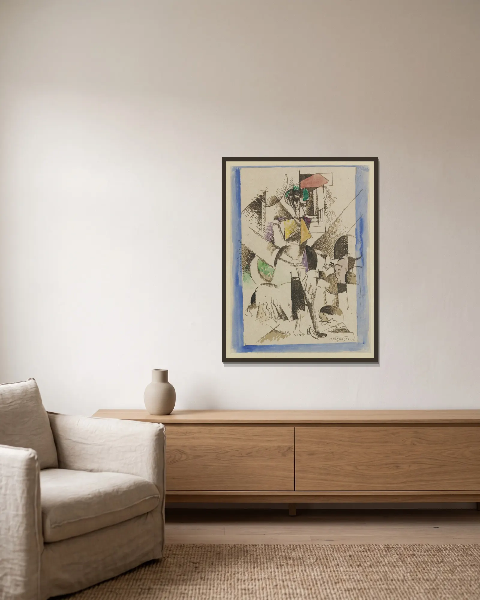 Portrait cubiste av Albert Gleizes inramad på en vägg