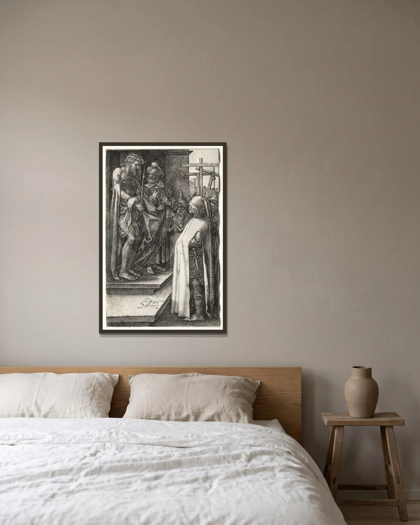 Ecce Homo av Albrecht Dürer inramad på en vägg