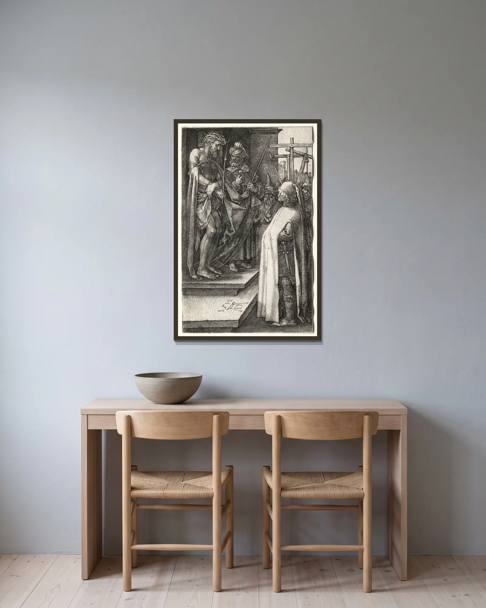 Ecce Homo av Albrecht Dürer inramad på en vägg