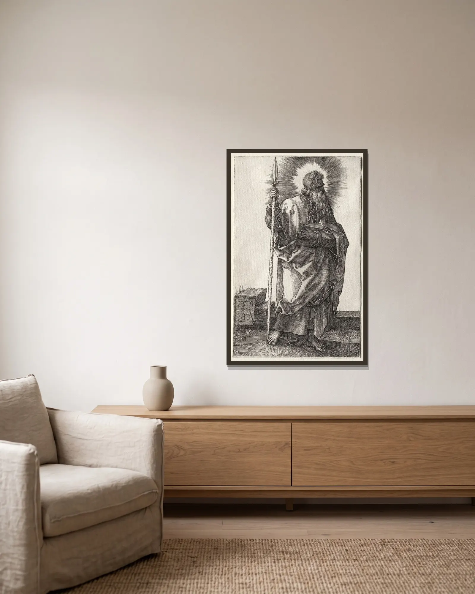 The Apostle Thomas av Albrecht Dürer inramad på en vägg