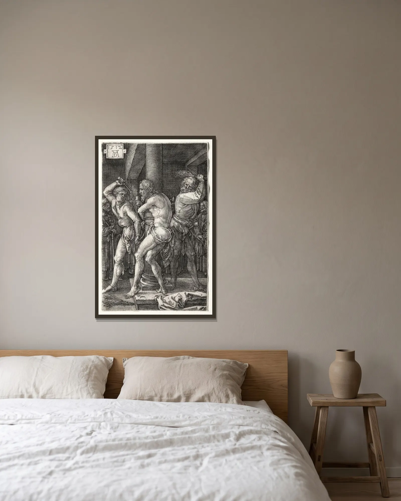 The Flagellation av Albrecht Dürer inramad på en vägg
