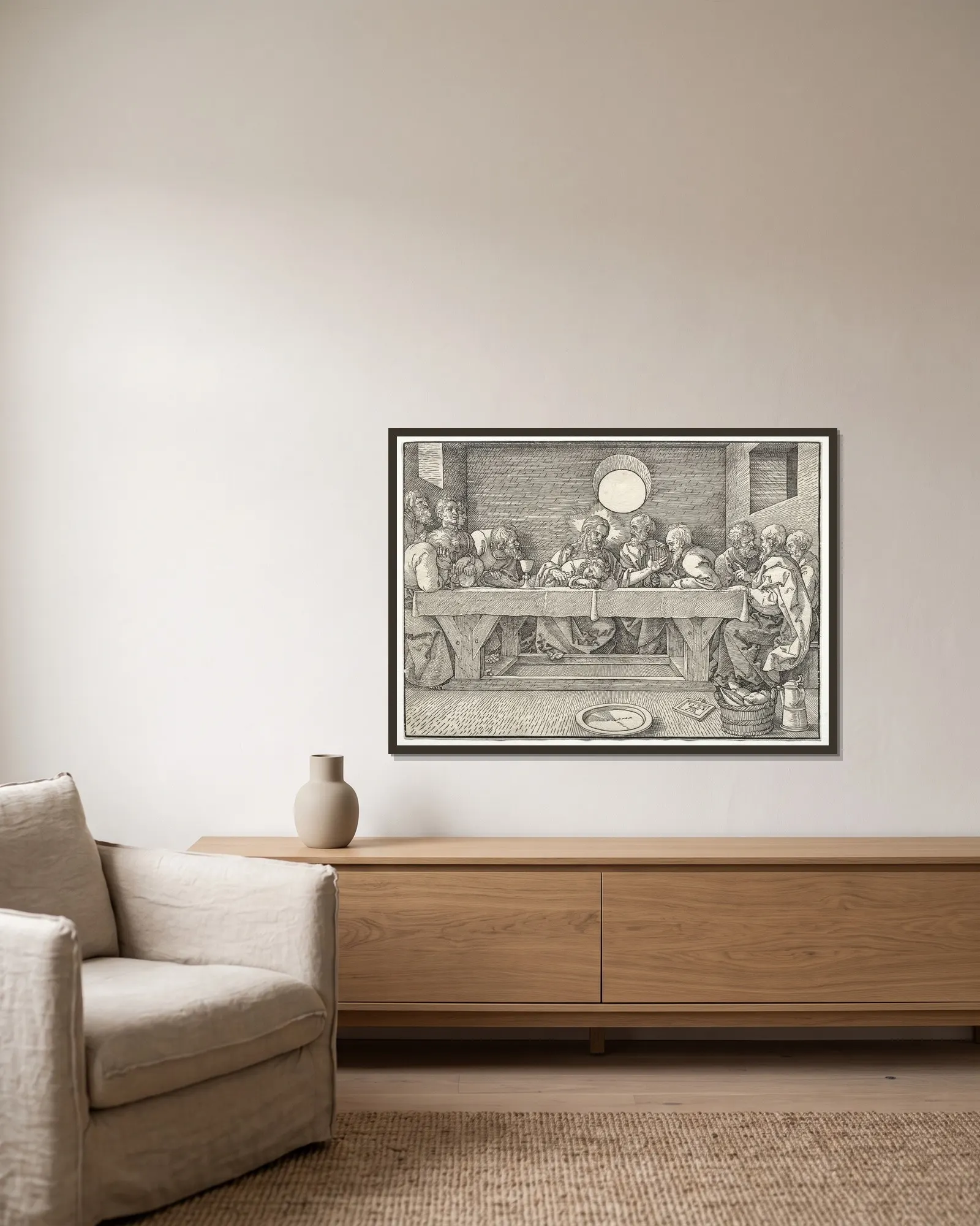 The Last Supper av Albrecht Dürer inramad på en vägg