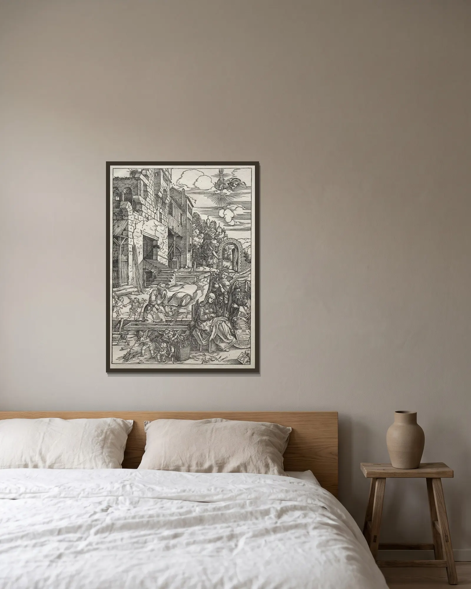 The Rest in Egypt av Albrecht Dürer inramad på en vägg