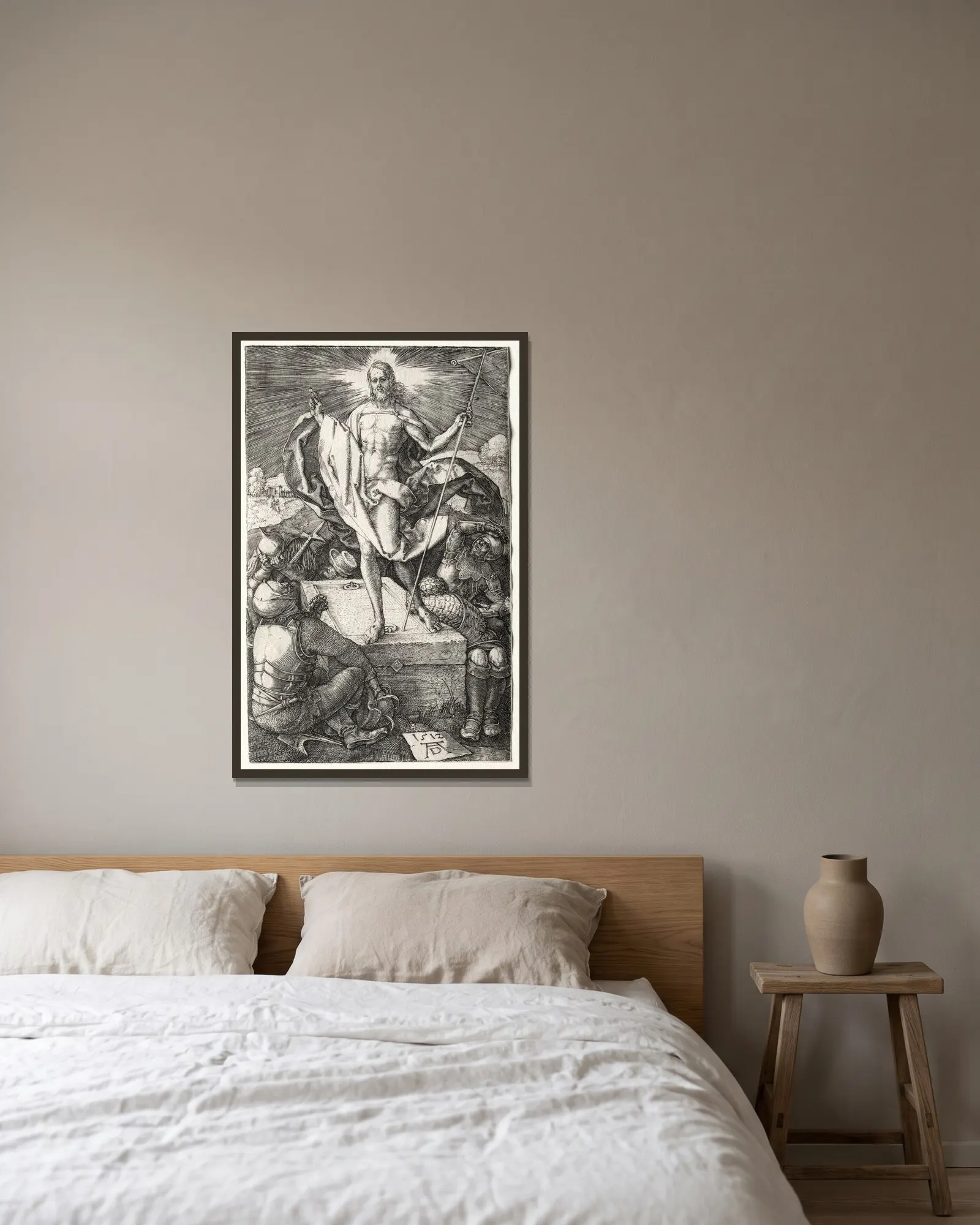 The Resurrection av Albrecht Dürer inramad på en vägg