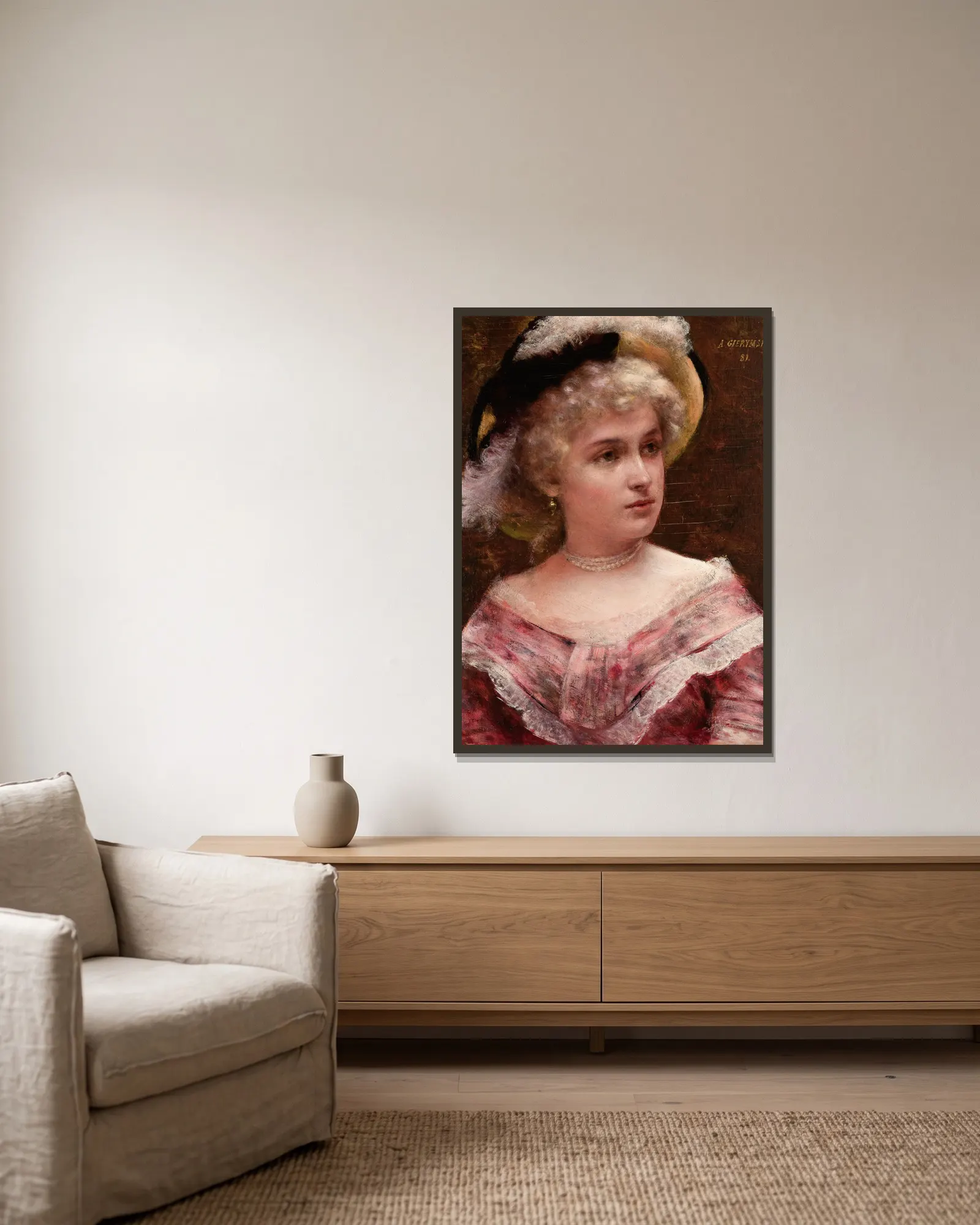 Rococo Lady av Aleksander Gierymski inramad på en vägg