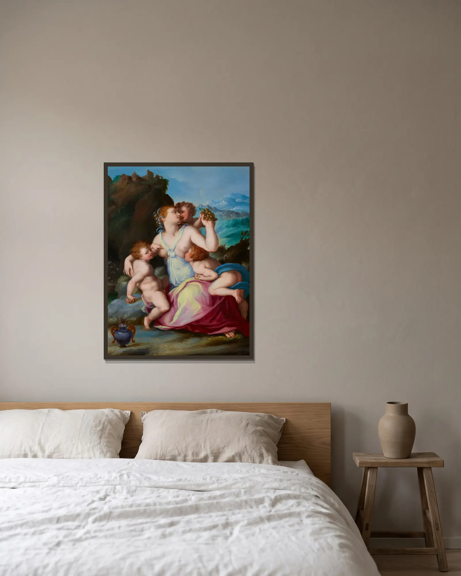 Charity av Alessandro Allori inramad på en vägg