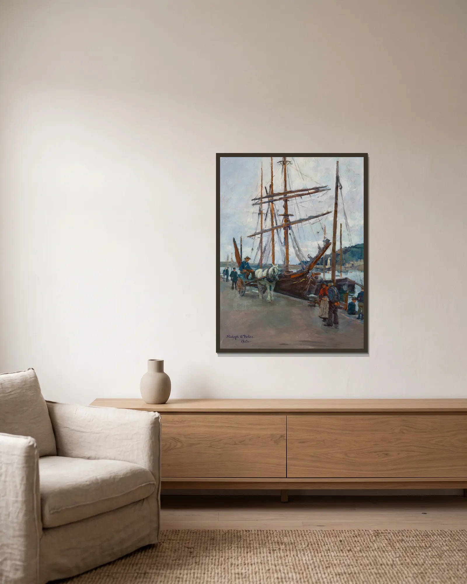 The harbour, Newlyn av Stanhope Alexander Forbes inramad på en vägg