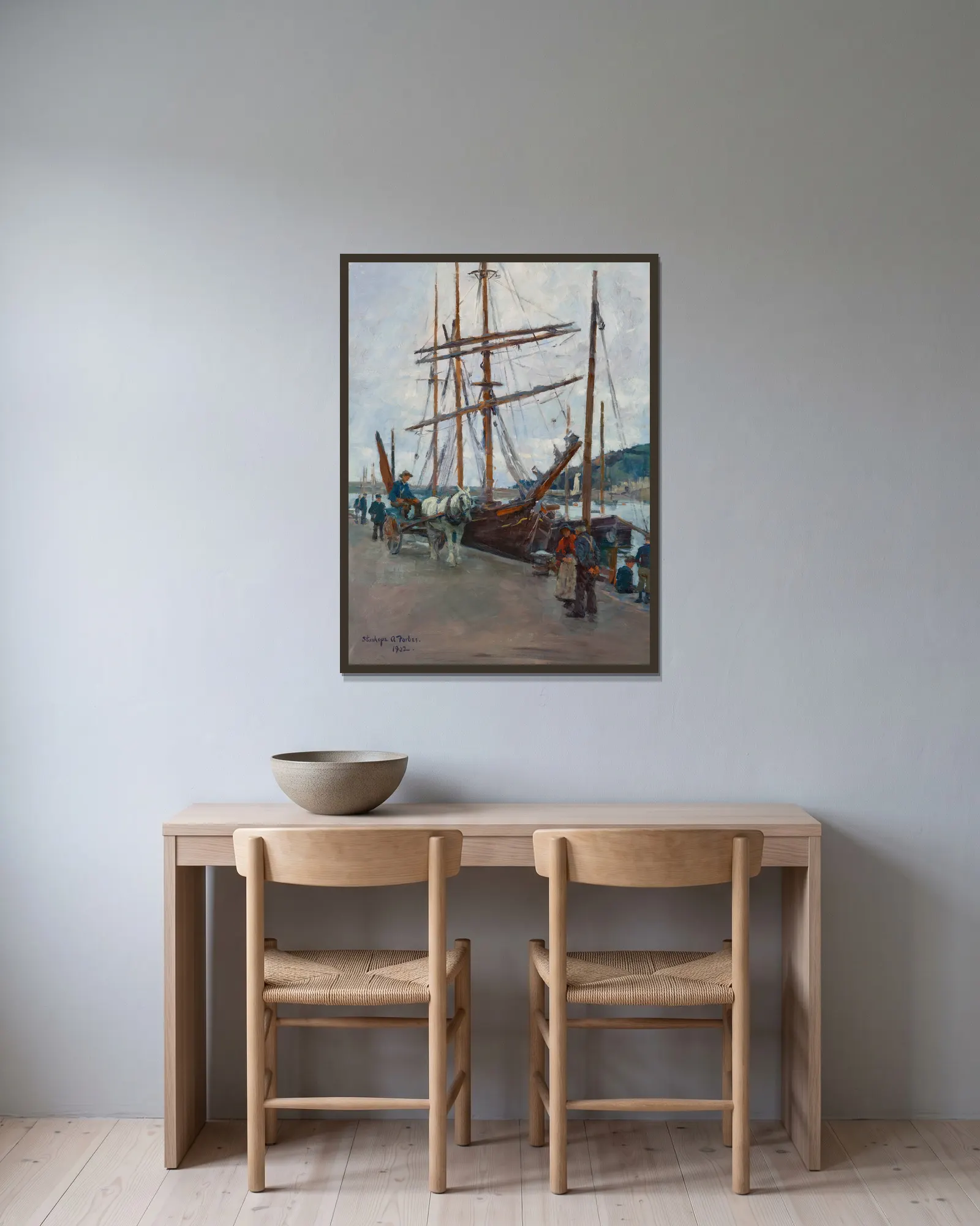 The harbour, Newlyn av Stanhope Alexander Forbes inramad på en vägg