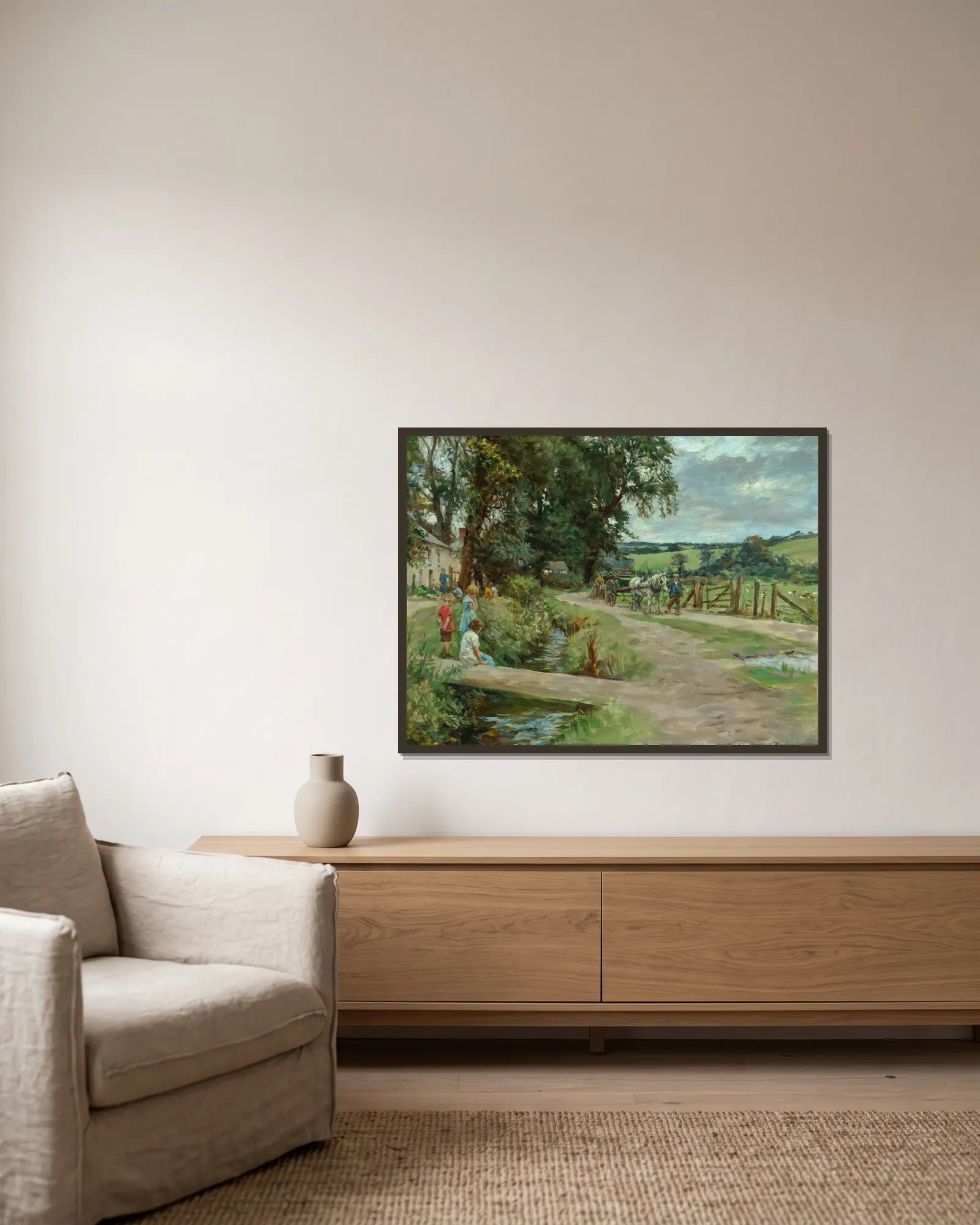 The village stream av Stanhope Alexander Forbes inramad på en vägg