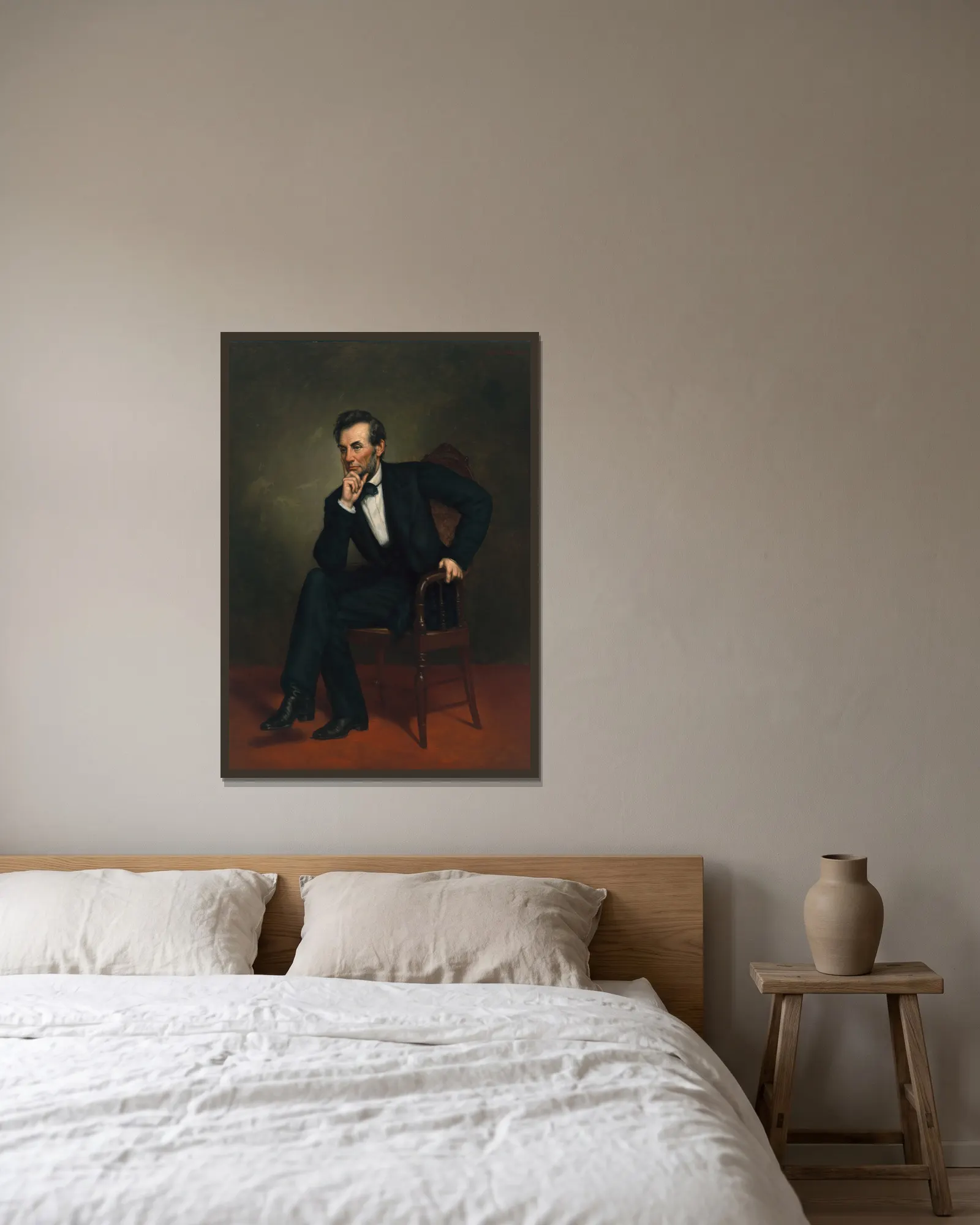 Abraham Lincoln av George Peter Alexander Healy inramad på en vägg