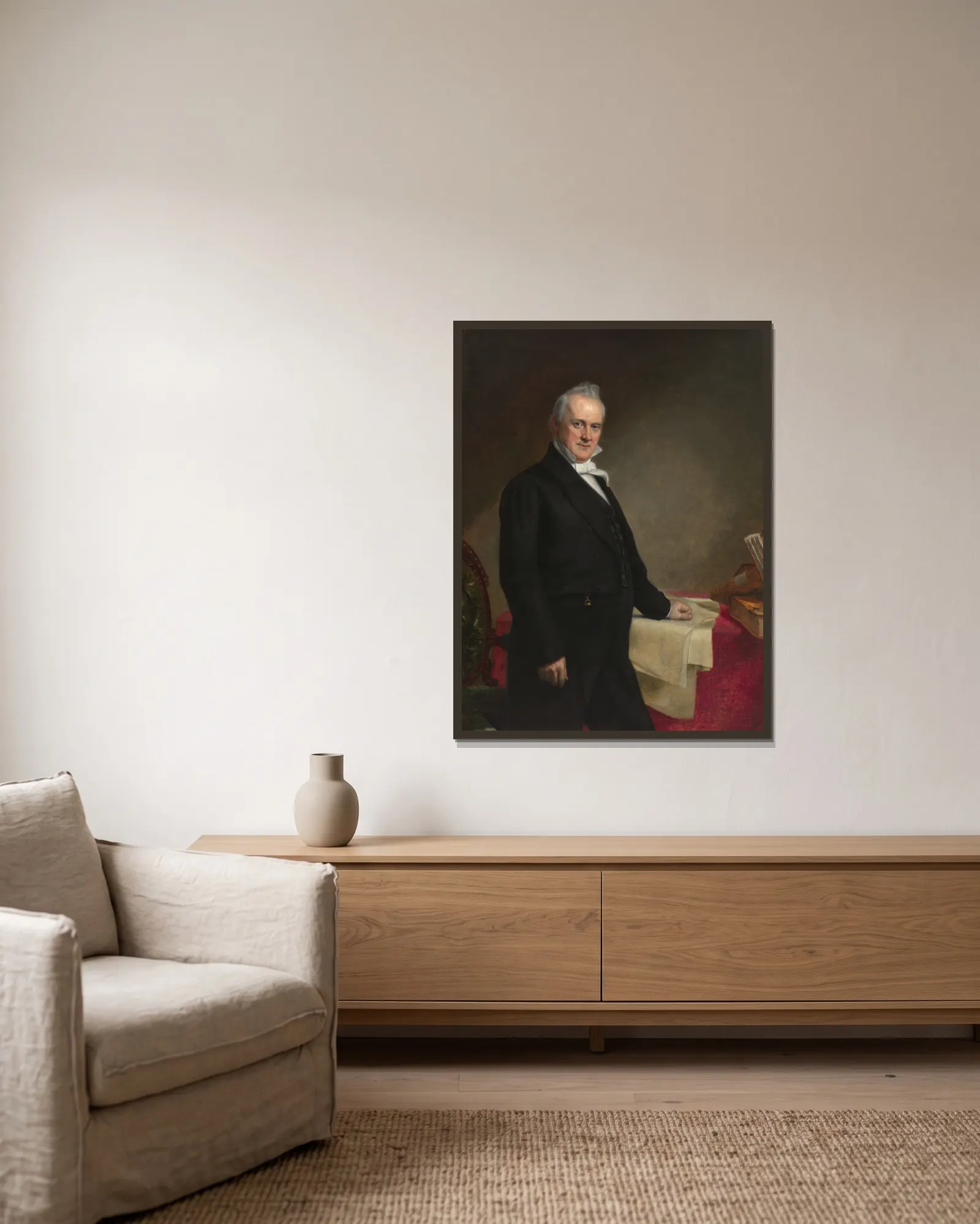 James Buchanan av George Peter Alexander Healy inramad på en vägg