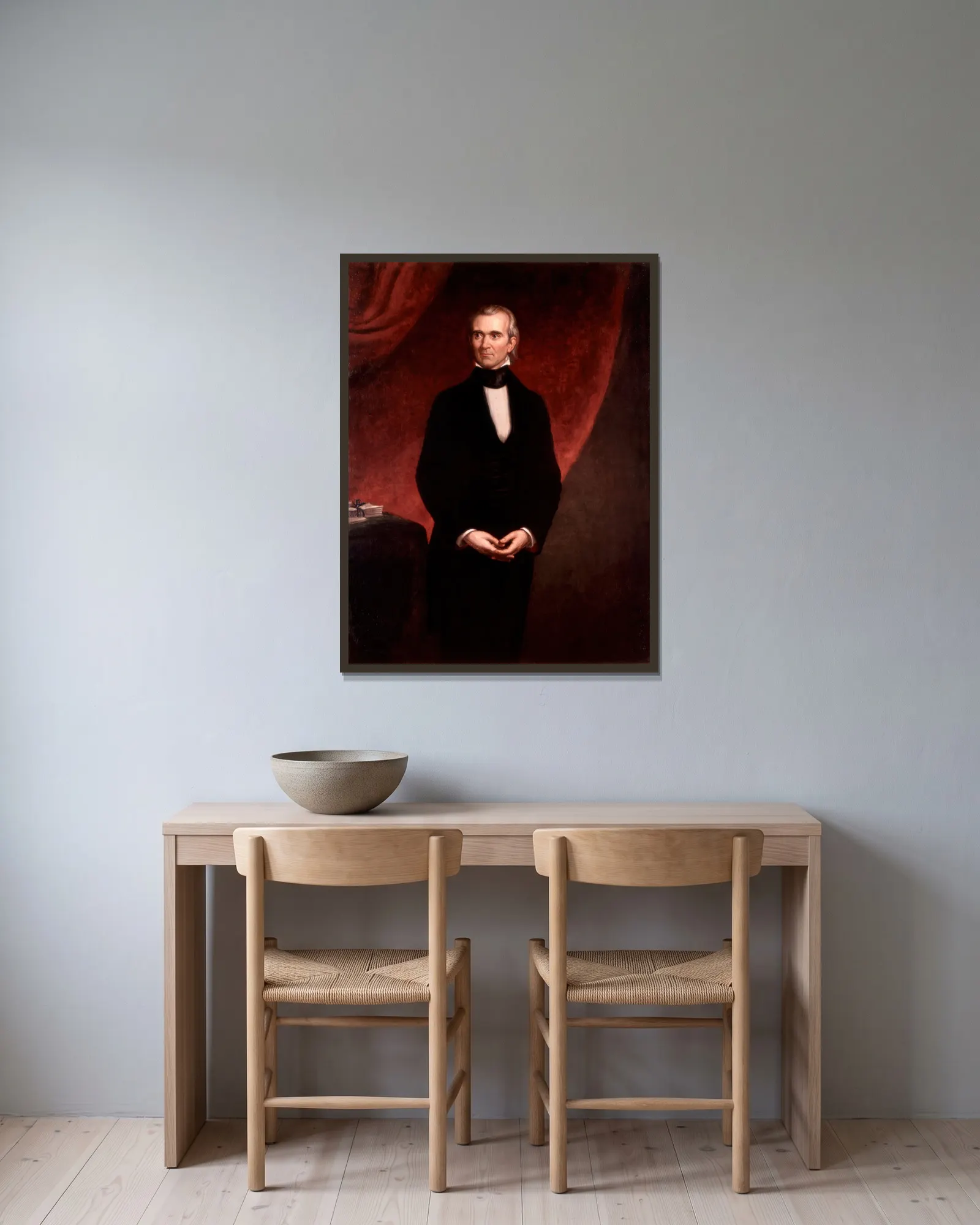 James Knox Polk, 1858 av George Peter Alexander Healy inramad på en vägg