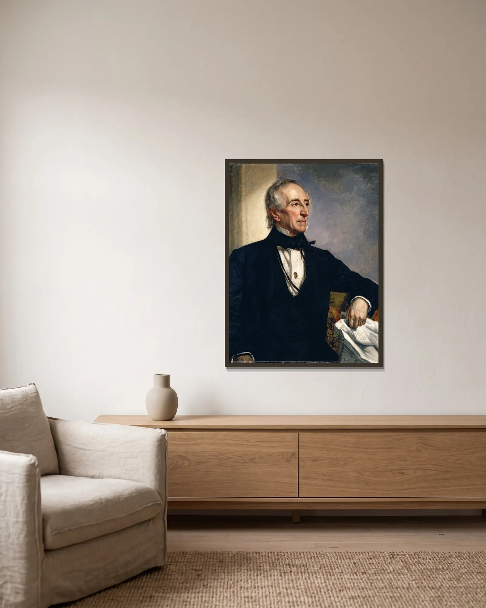 John Tyler av George Peter Alexander Healy inramad på en vägg