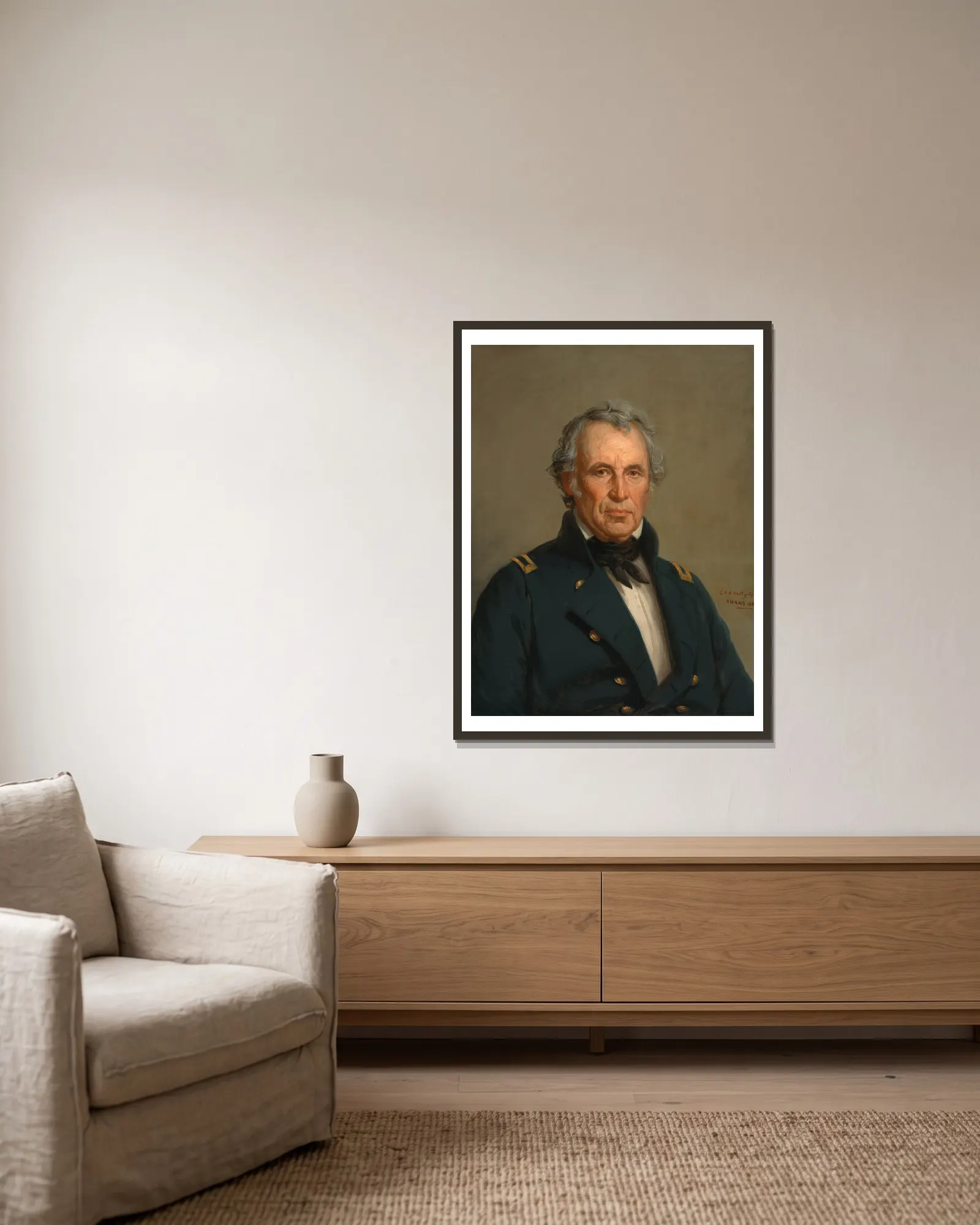 Zachary Taylor av George Peter Alexander Healy inramad på en vägg
