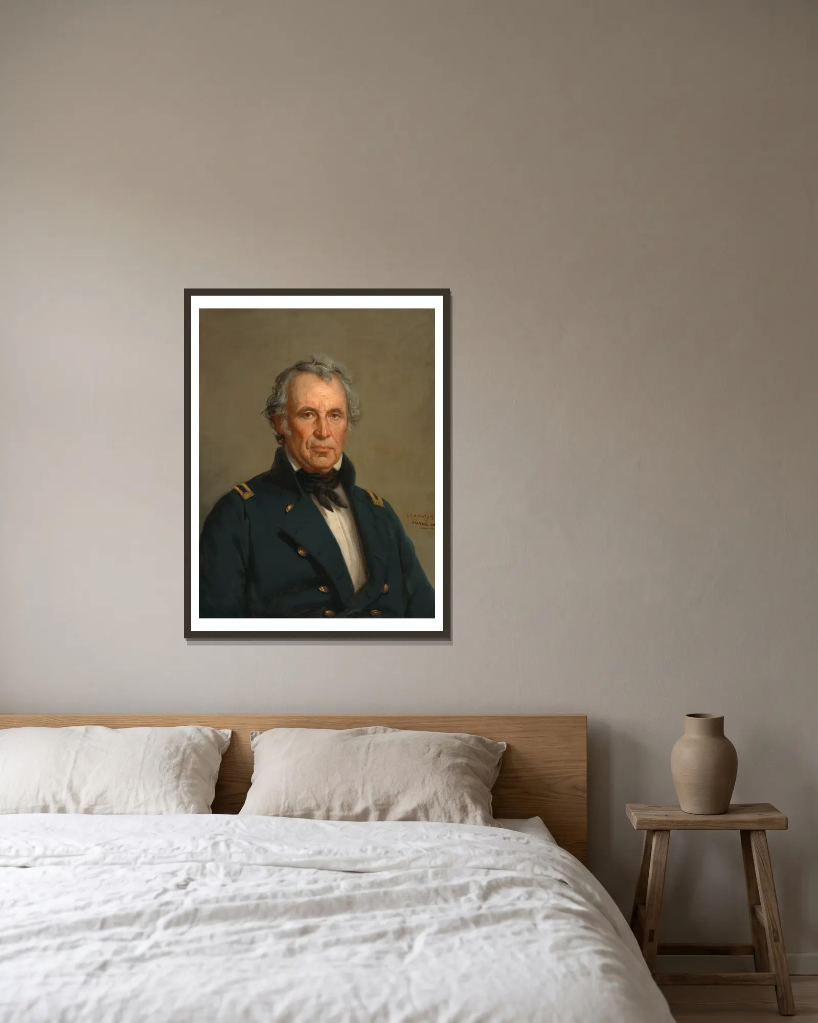 Zachary Taylor av George Peter Alexander Healy inramad på en vägg