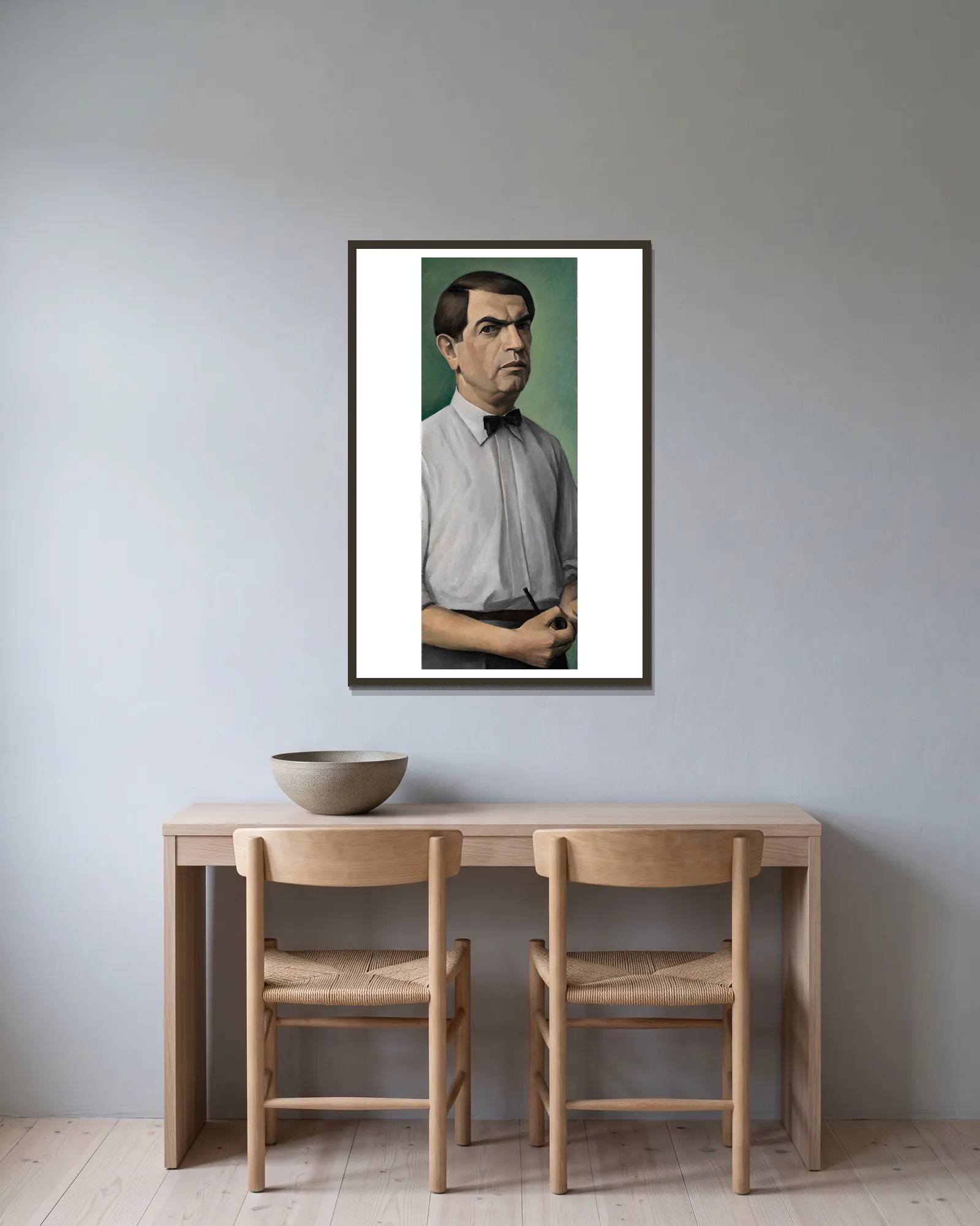 Self-portrait av Alexander Kanoldt inramad på en vägg