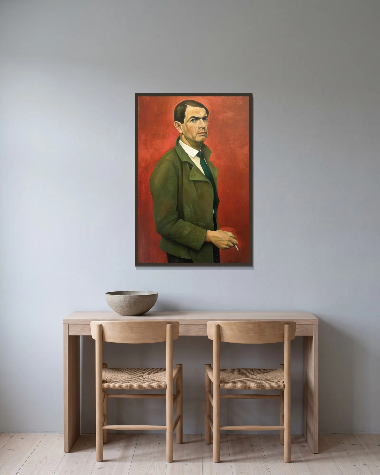 Self-Portrait av Alexander Kanoldt inramad på en vägg