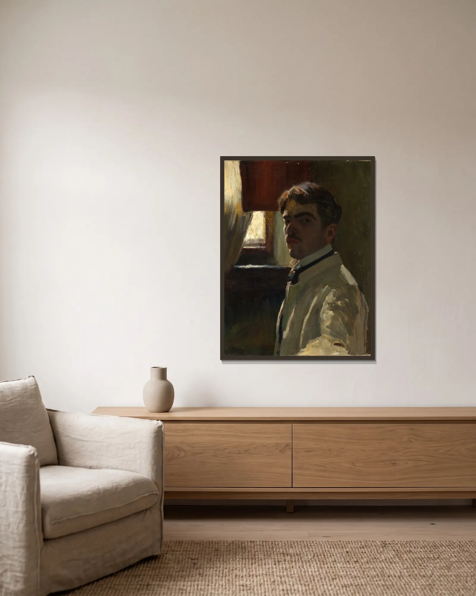Self-portrait av Alexander Kanoldt inramad på en vägg