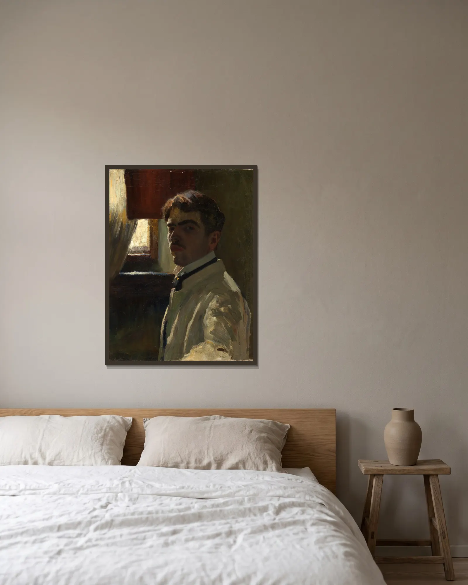 Self-portrait av Alexander Kanoldt inramad på en vägg