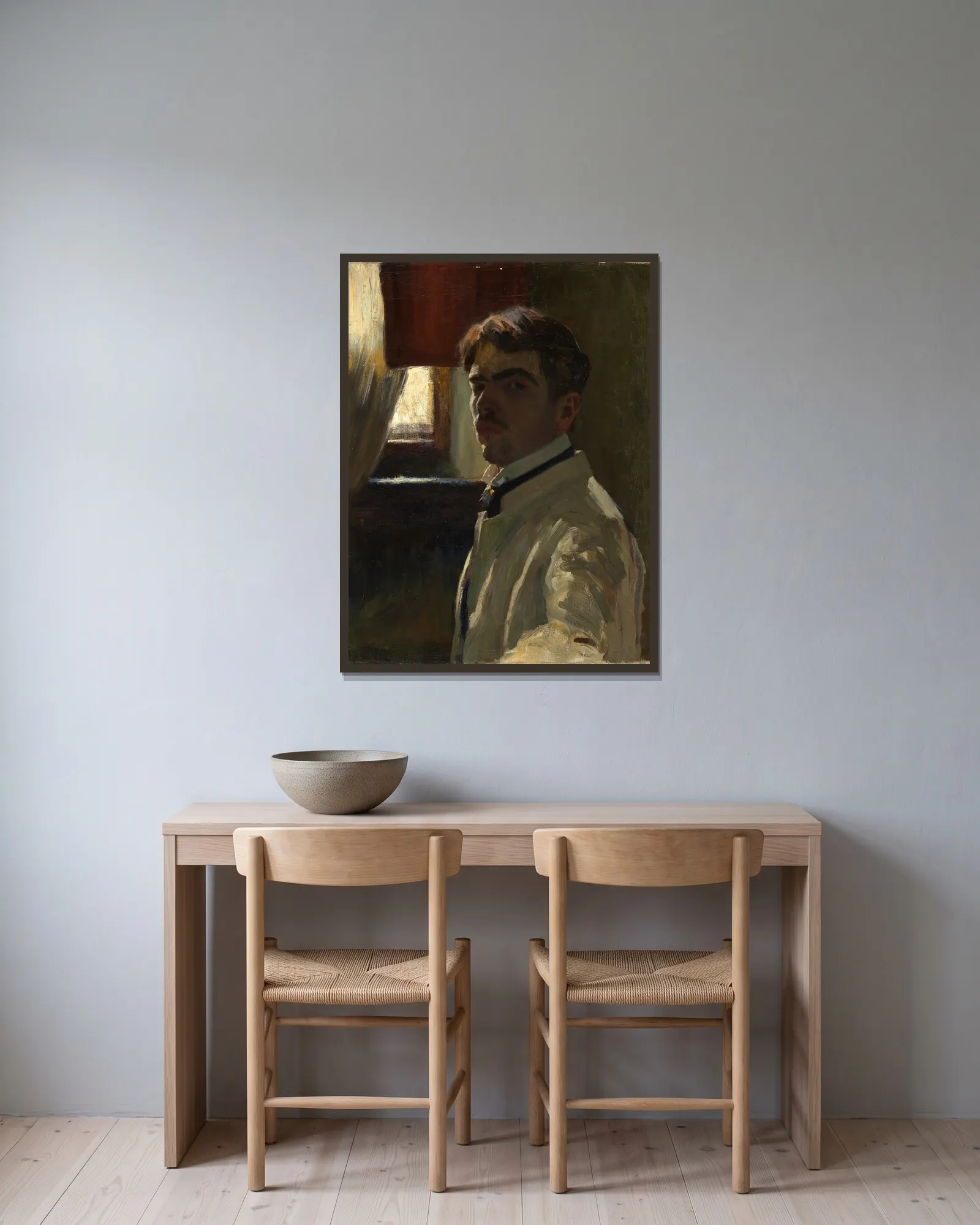 Self-portrait av Alexander Kanoldt inramad på en vägg