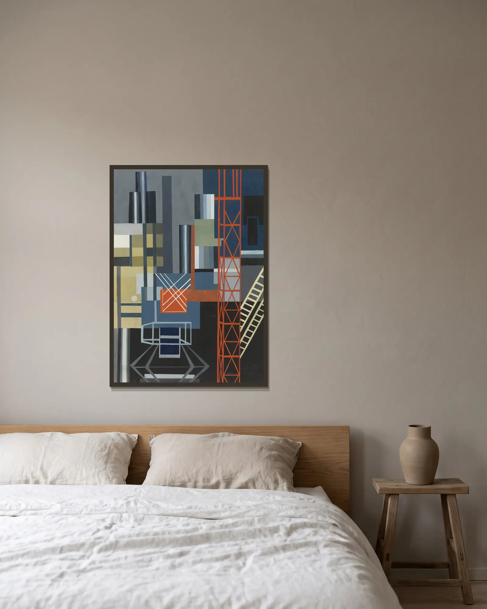 Constructivist Stage Design av Alexandra Exter inramad på en vägg