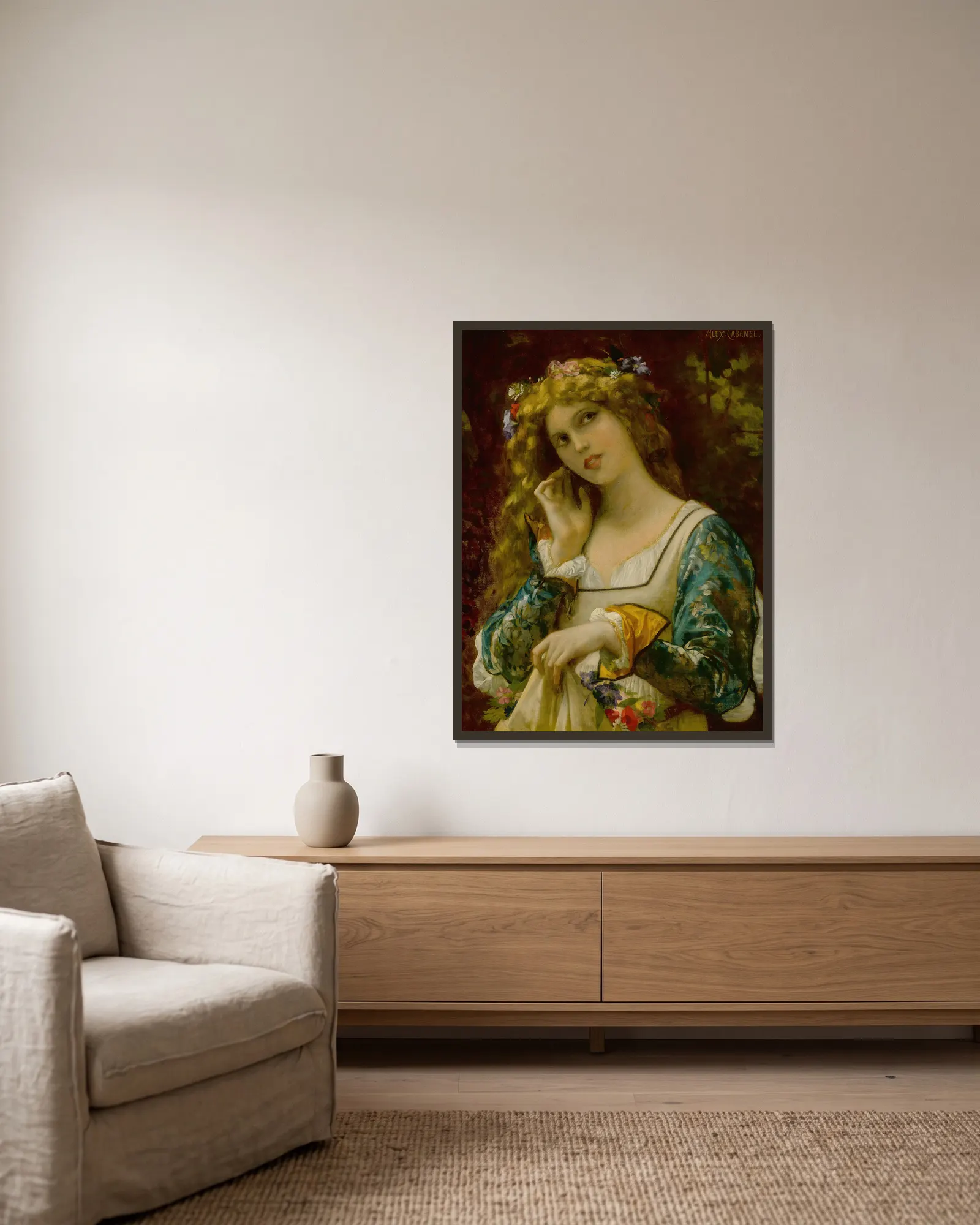 Écoutant La Voix D’echo av Alexandre Cabanel inramad på en vägg