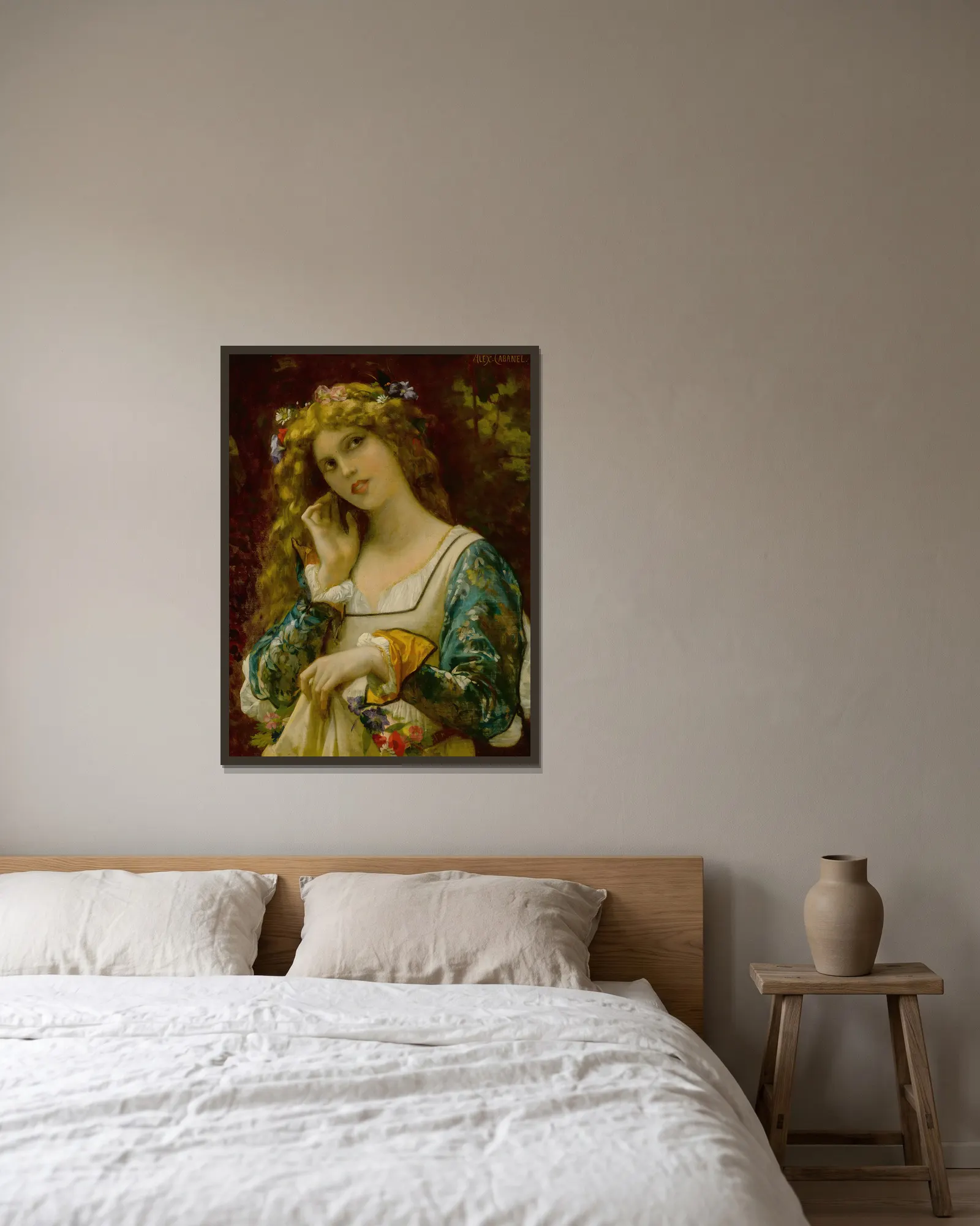 Écoutant La Voix D’echo av Alexandre Cabanel inramad på en vägg