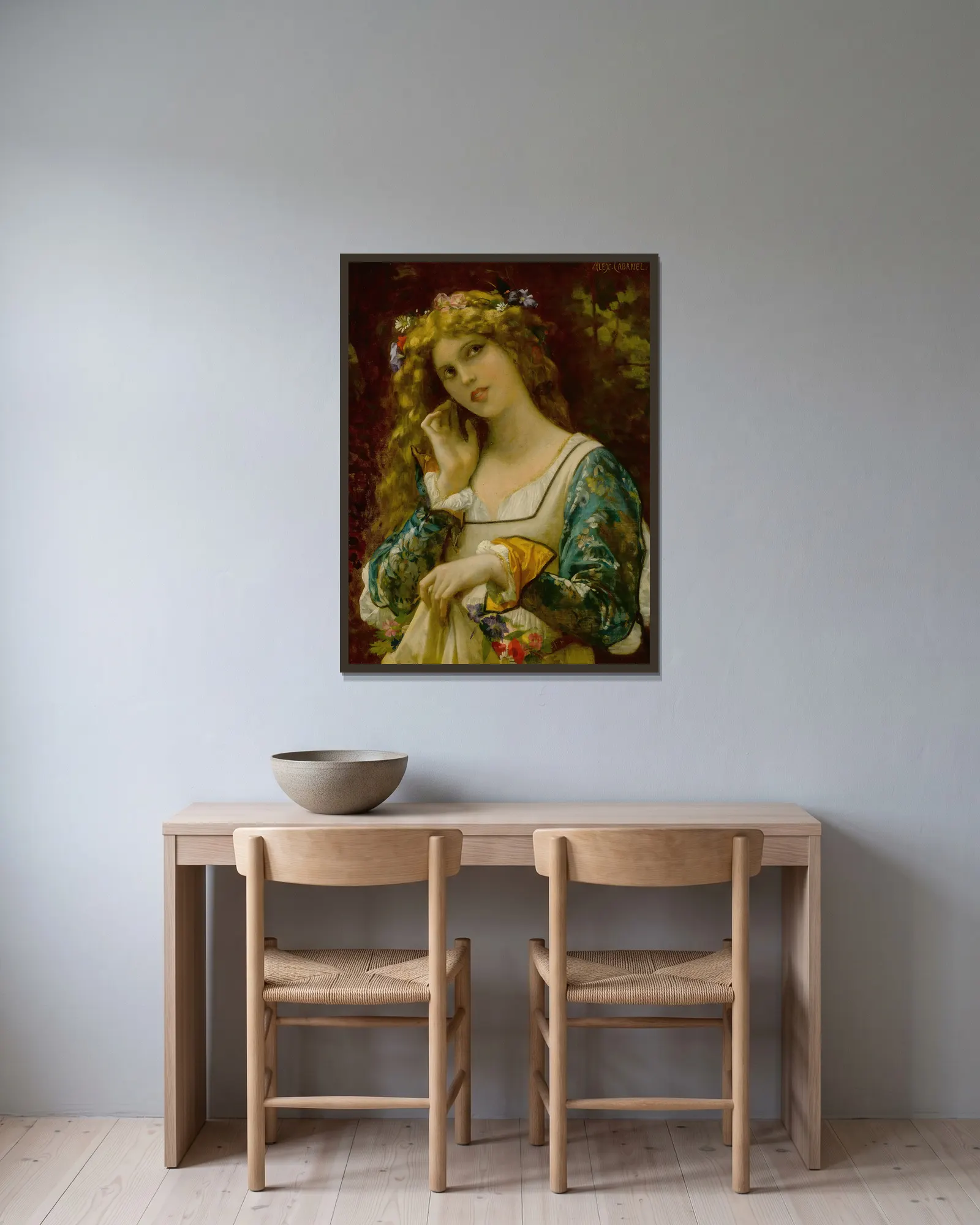 Écoutant La Voix D’echo av Alexandre Cabanel inramad på en vägg