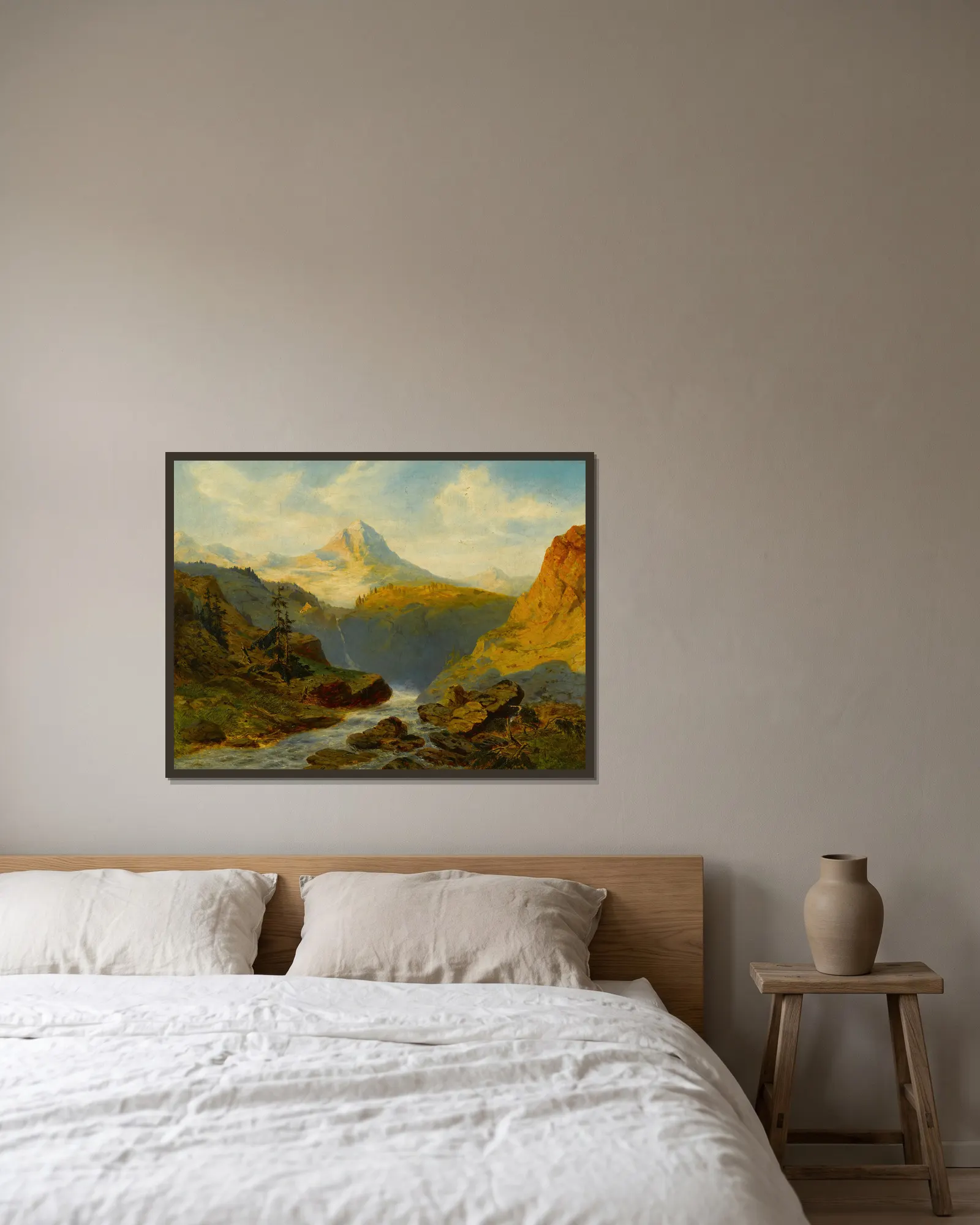 A river in the Alps av Alexandre Calame inramad på en vägg