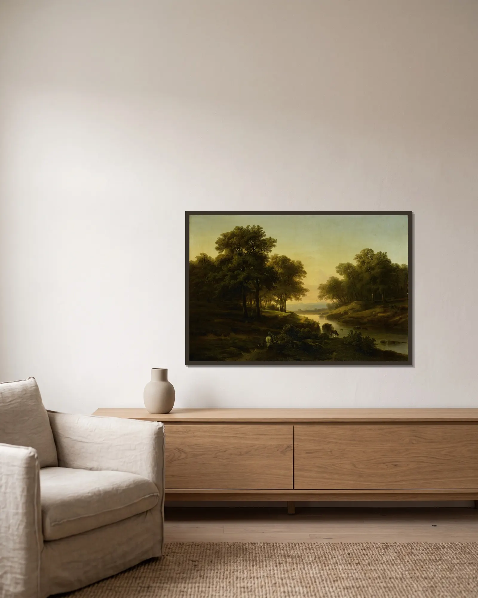Landscape av Alexandre Calame inramad på en vägg