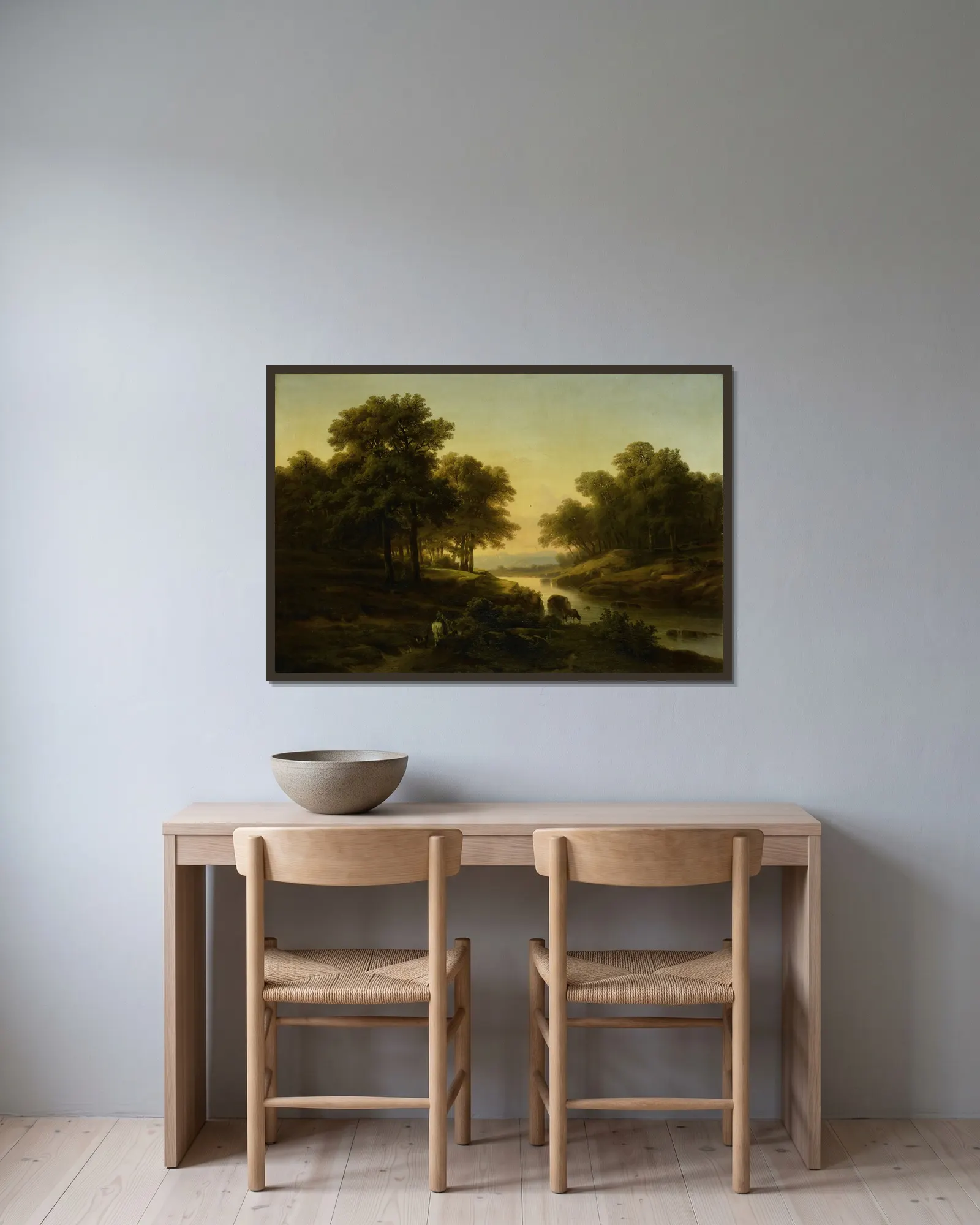 Landscape av Alexandre Calame inramad på en vägg