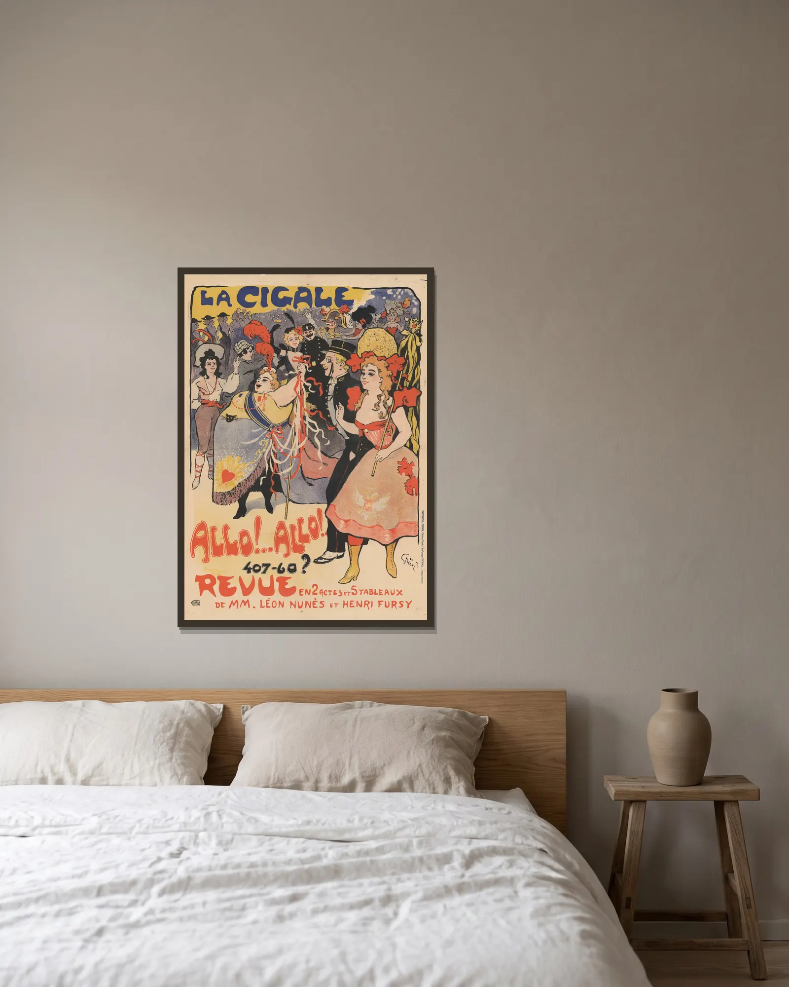 La Cigale. Allo.Allo av Jules-Alexandre Grün inramad på en vägg