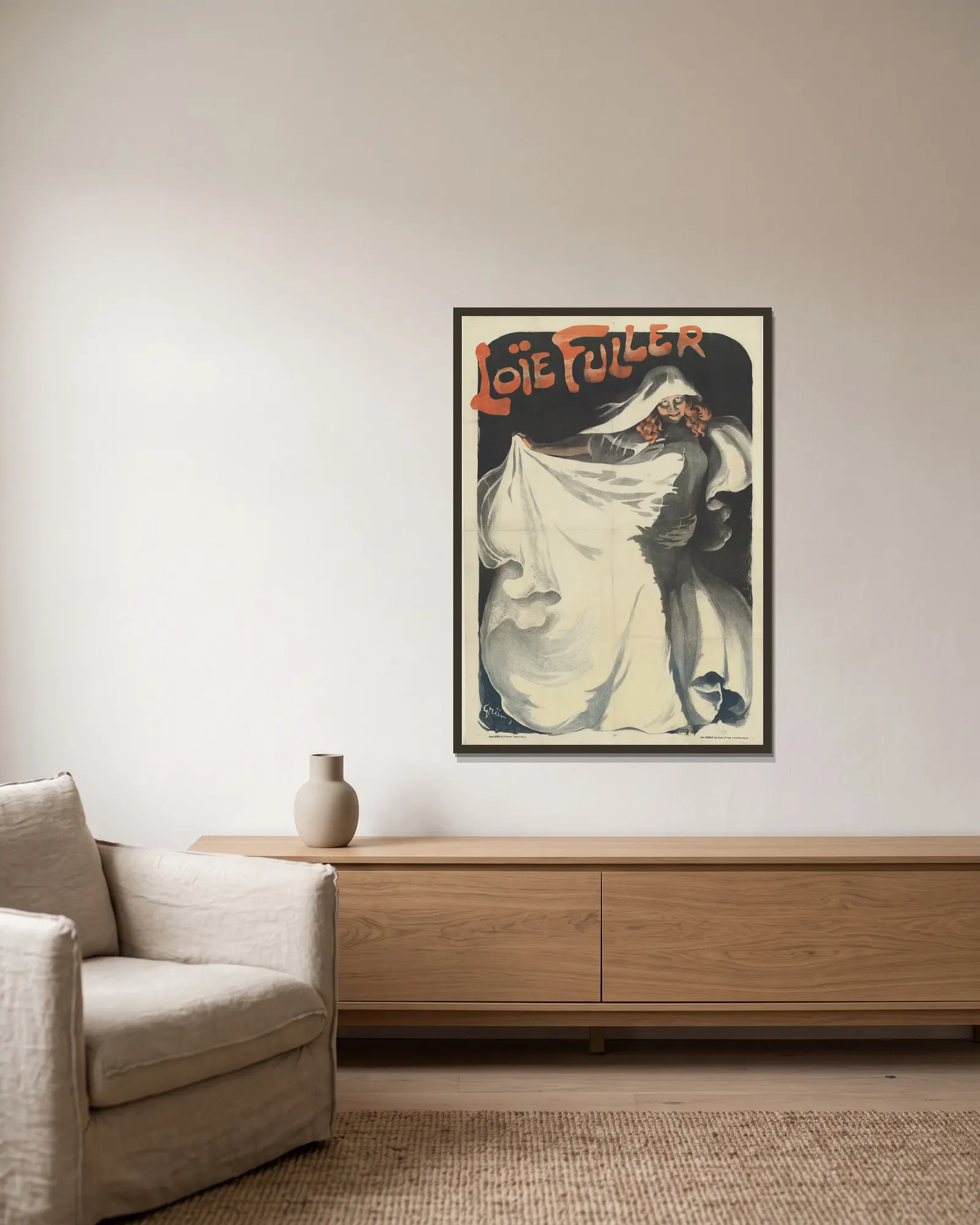 Loïe Fuller av Jules-Alexandre Grün inramad på en vägg