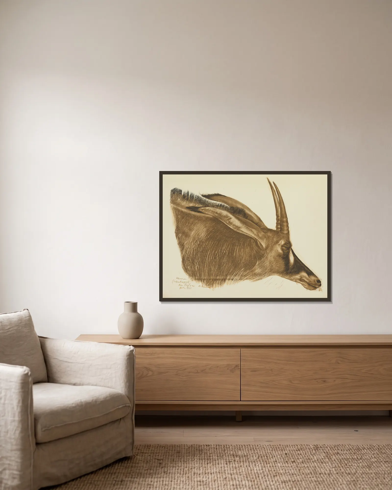 Antilope Hippotrague (Am Dafok) av Alexandre Jacovleff inramad på en vägg