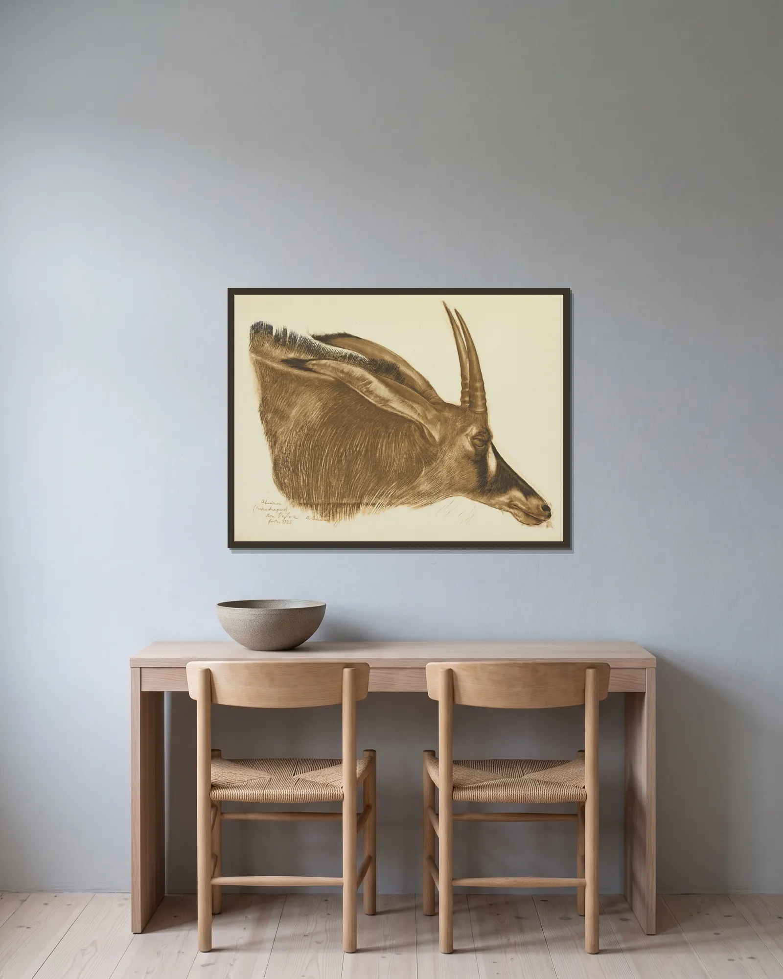 Antilope Hippotrague (Am Dafok) av Alexandre Jacovleff inramad på en vägg