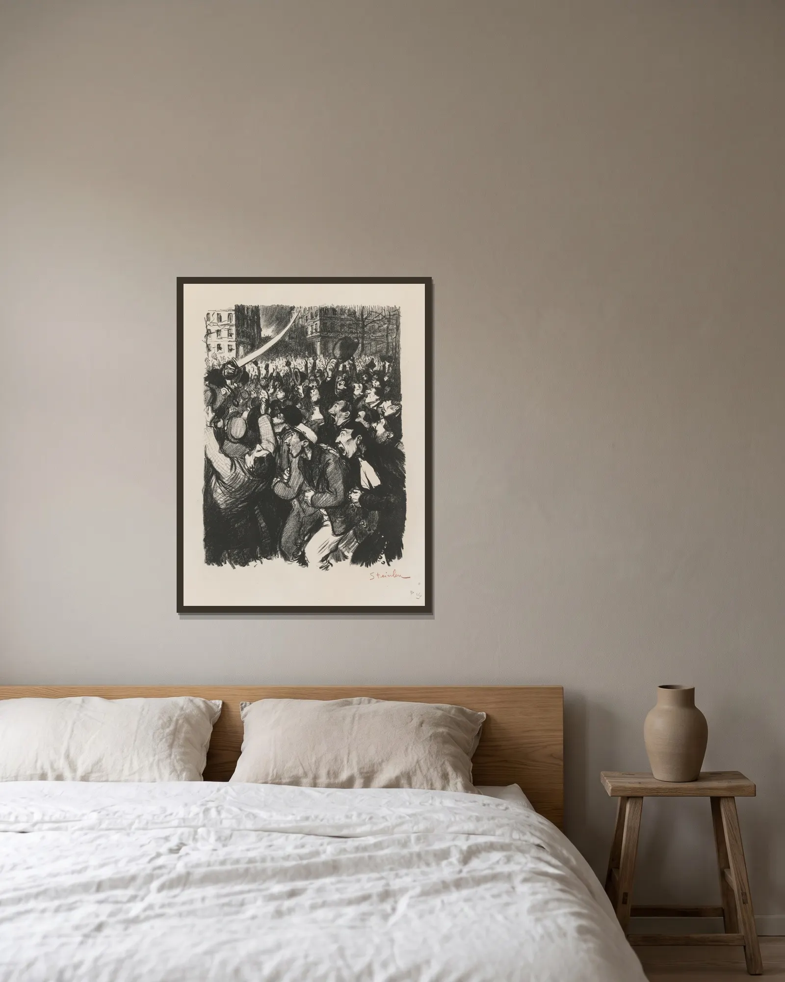 Les Moutons de Boisdeffre av Théophile Alexandre Steinlen inramad på en vägg