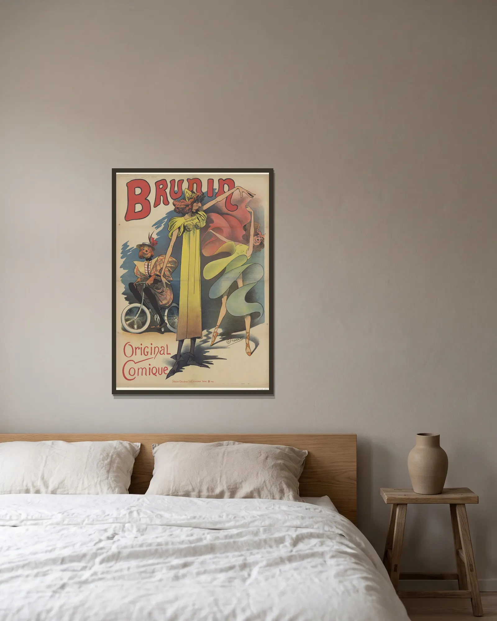 Brunin. Original comique av Alfred Choubrac inramad på en vägg