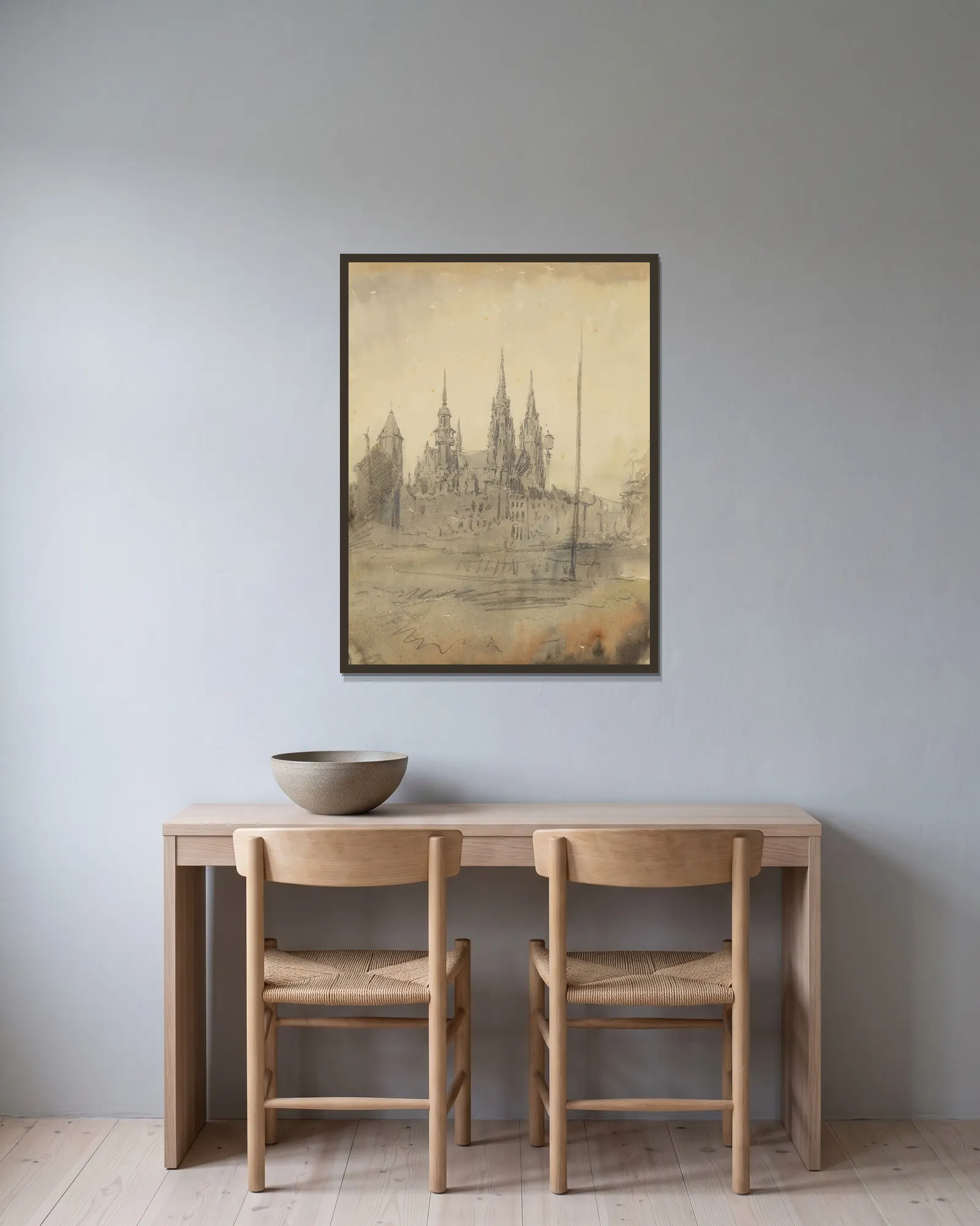 Oostende in de mist av Alfred Ost inramad på en vägg
