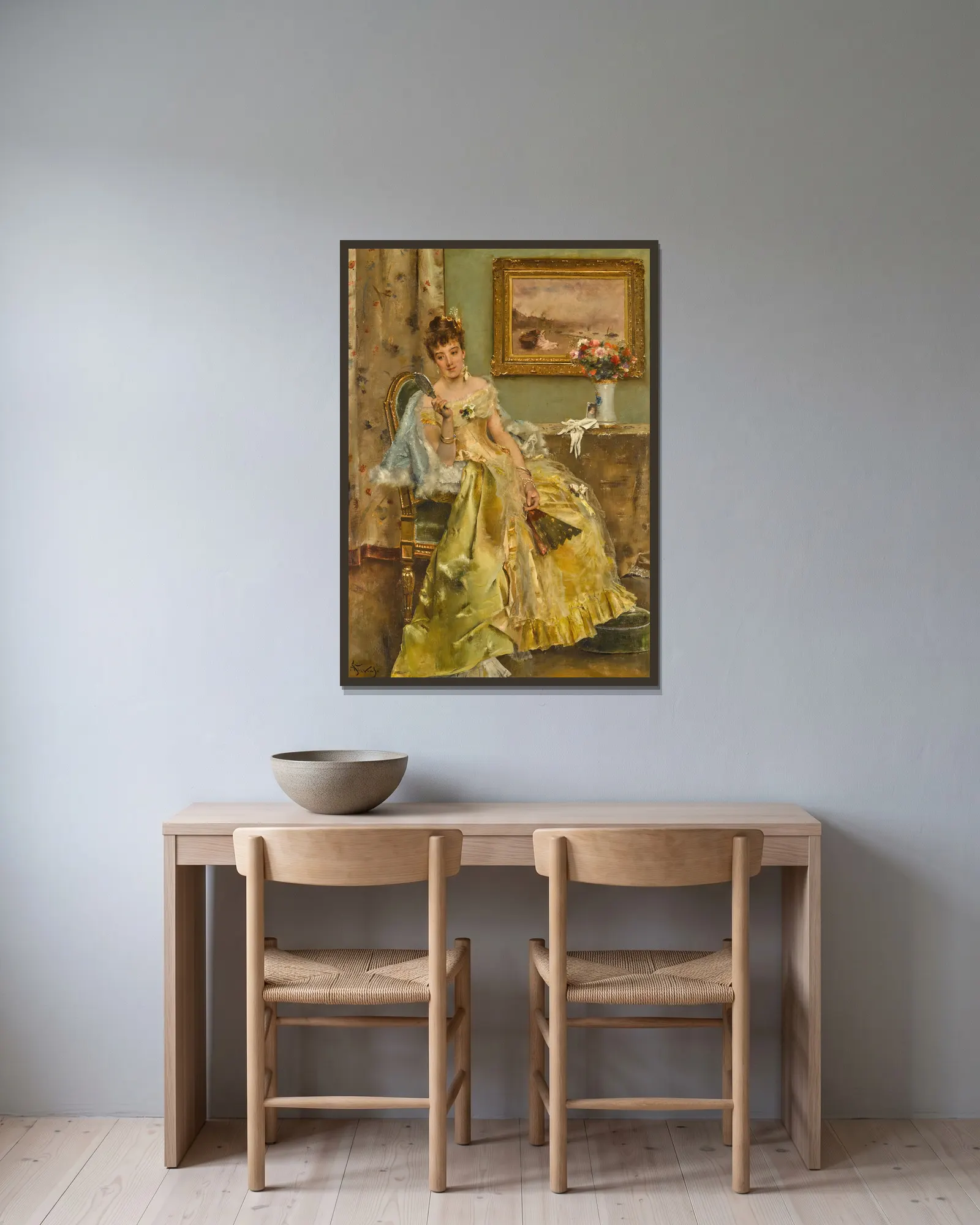 Coquetterie av Alfred Stevens inramad på en vägg