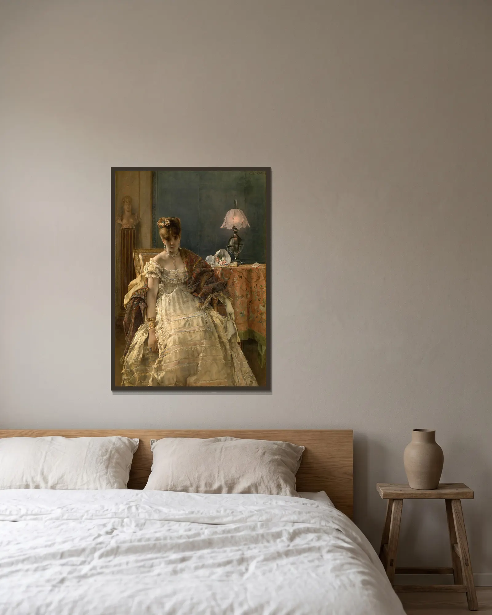 Desperate av Alfred Stevens inramad på en vägg