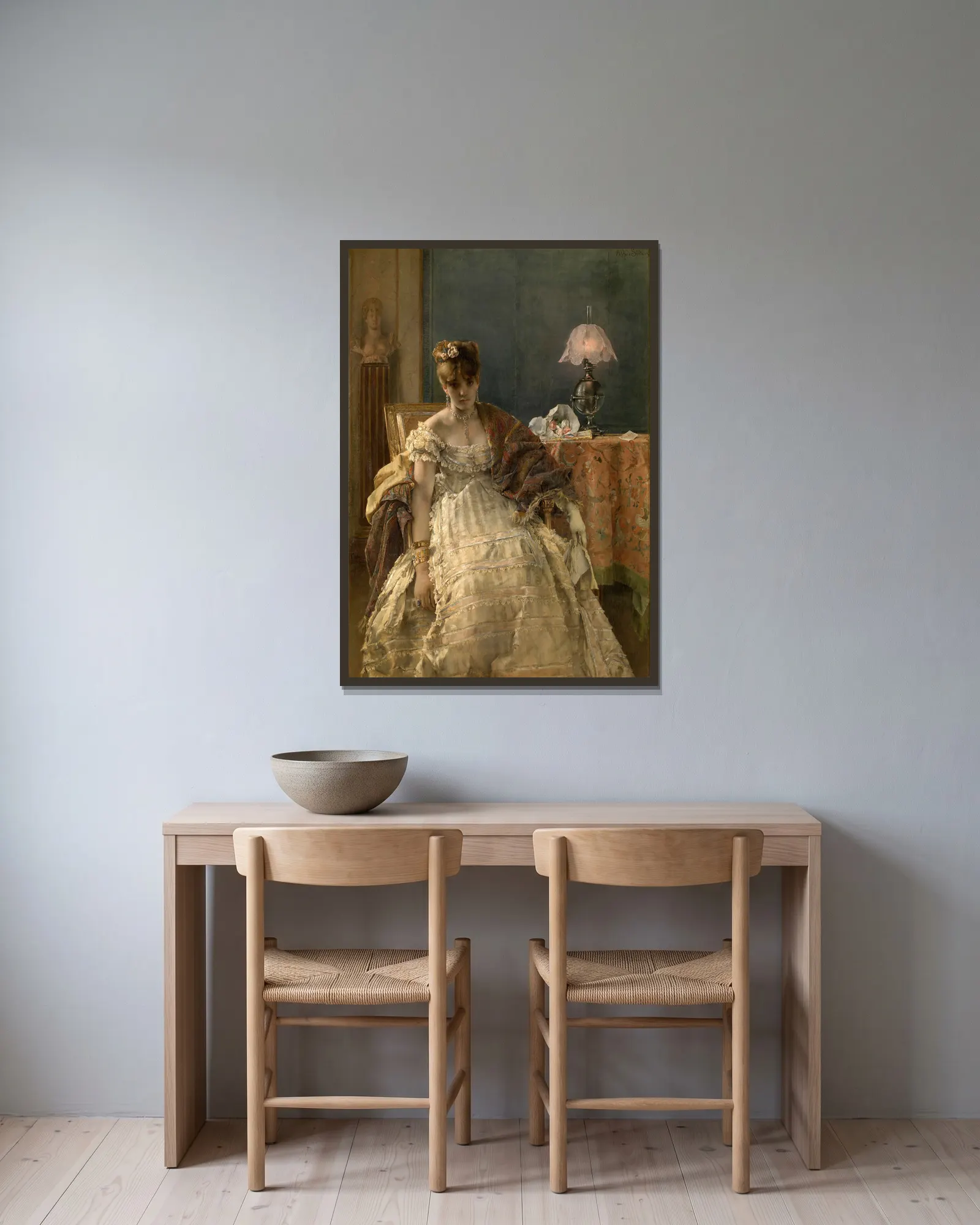 Desperate av Alfred Stevens inramad på en vägg