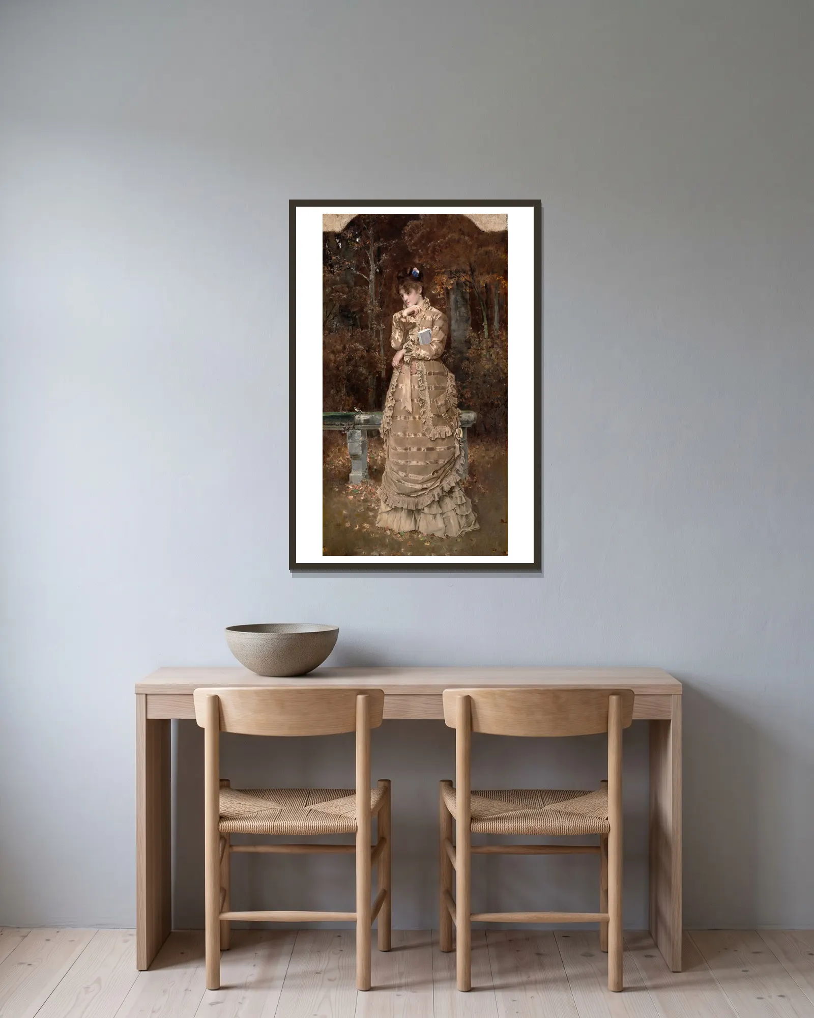 Fall av Alfred Stevens inramad på en vägg