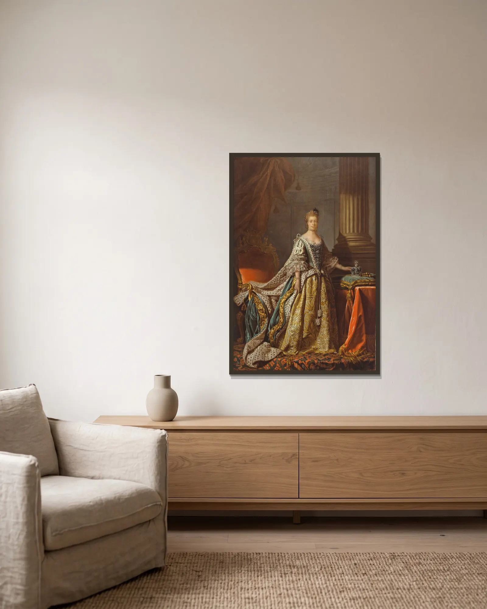 Queen Charlotte av Allan Ramsay inramad på en vägg