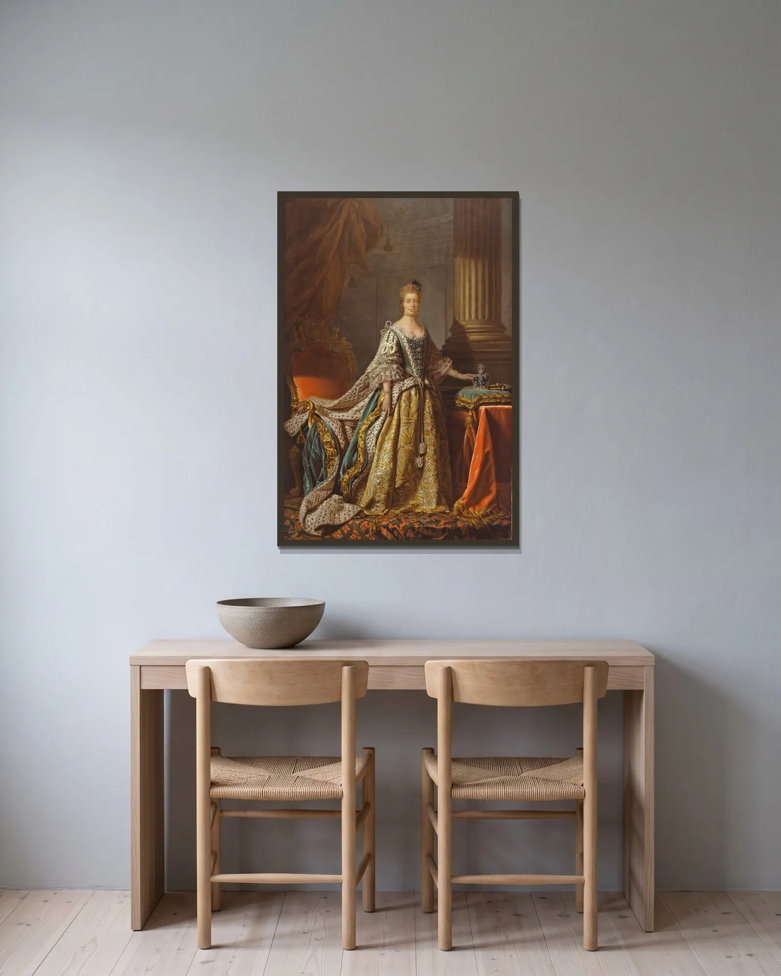Queen Charlotte av Allan Ramsay inramad på en vägg